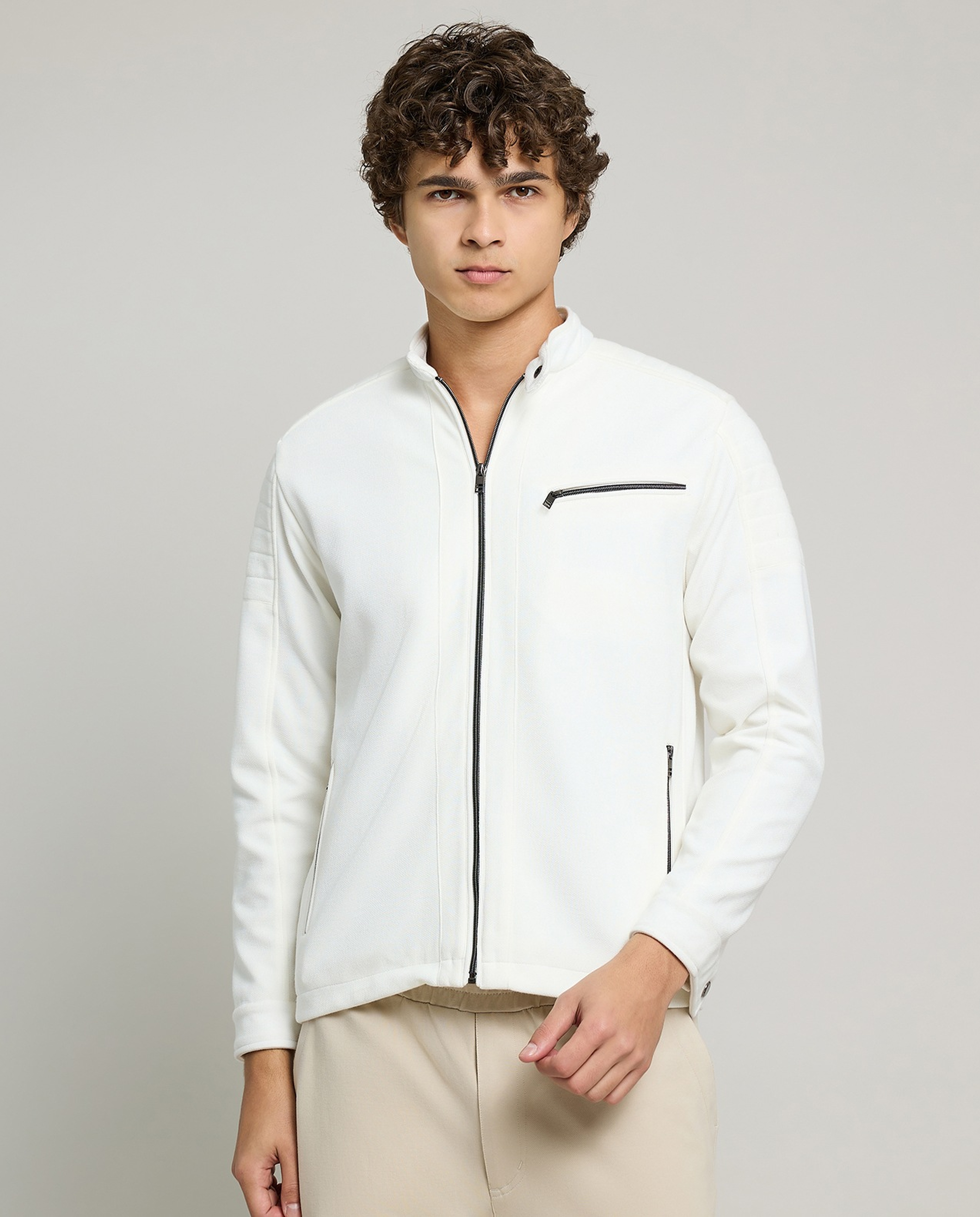 Textured Knit Jacket with Zipper Closure