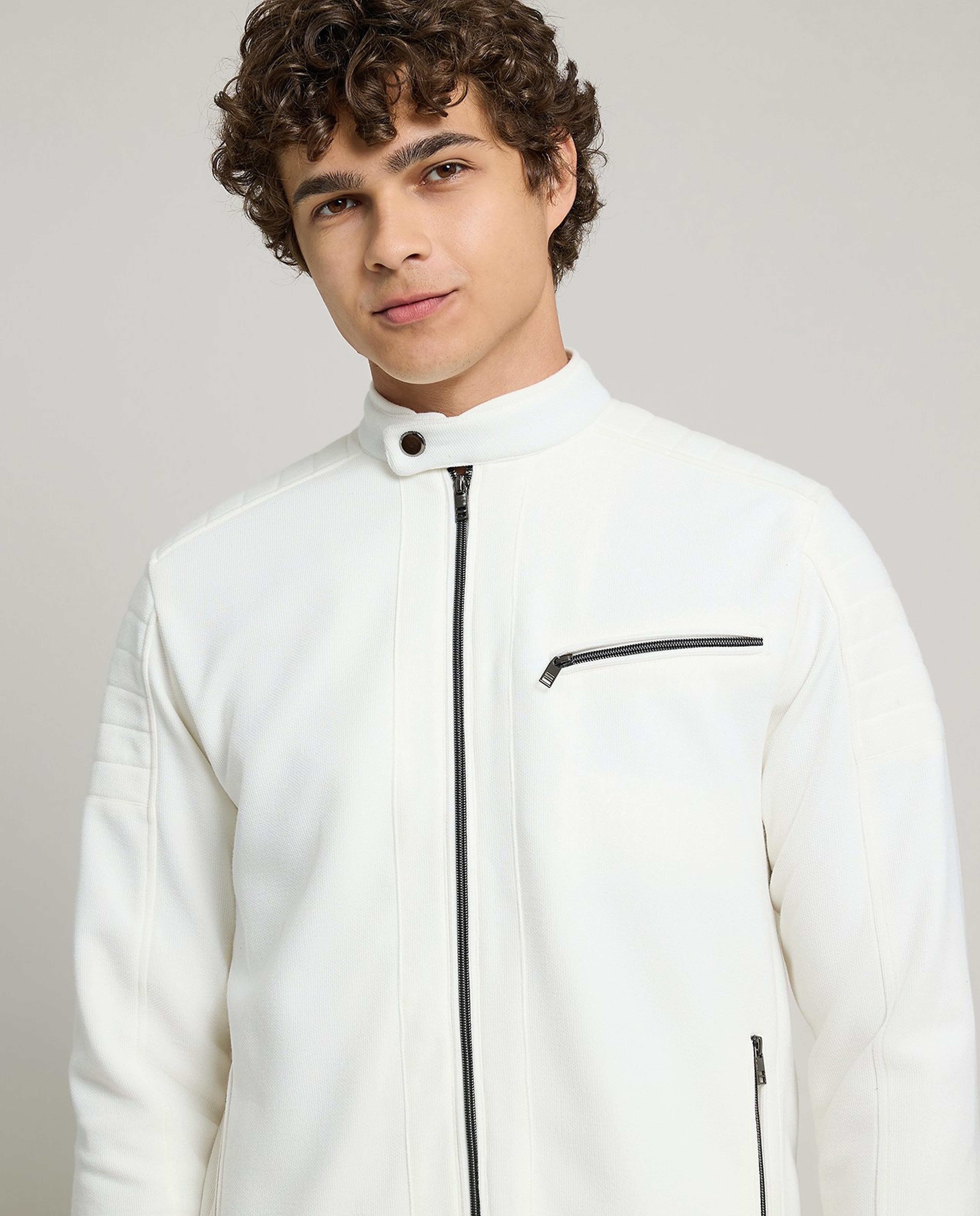 Textured Knit Jacket with Zipper Closure