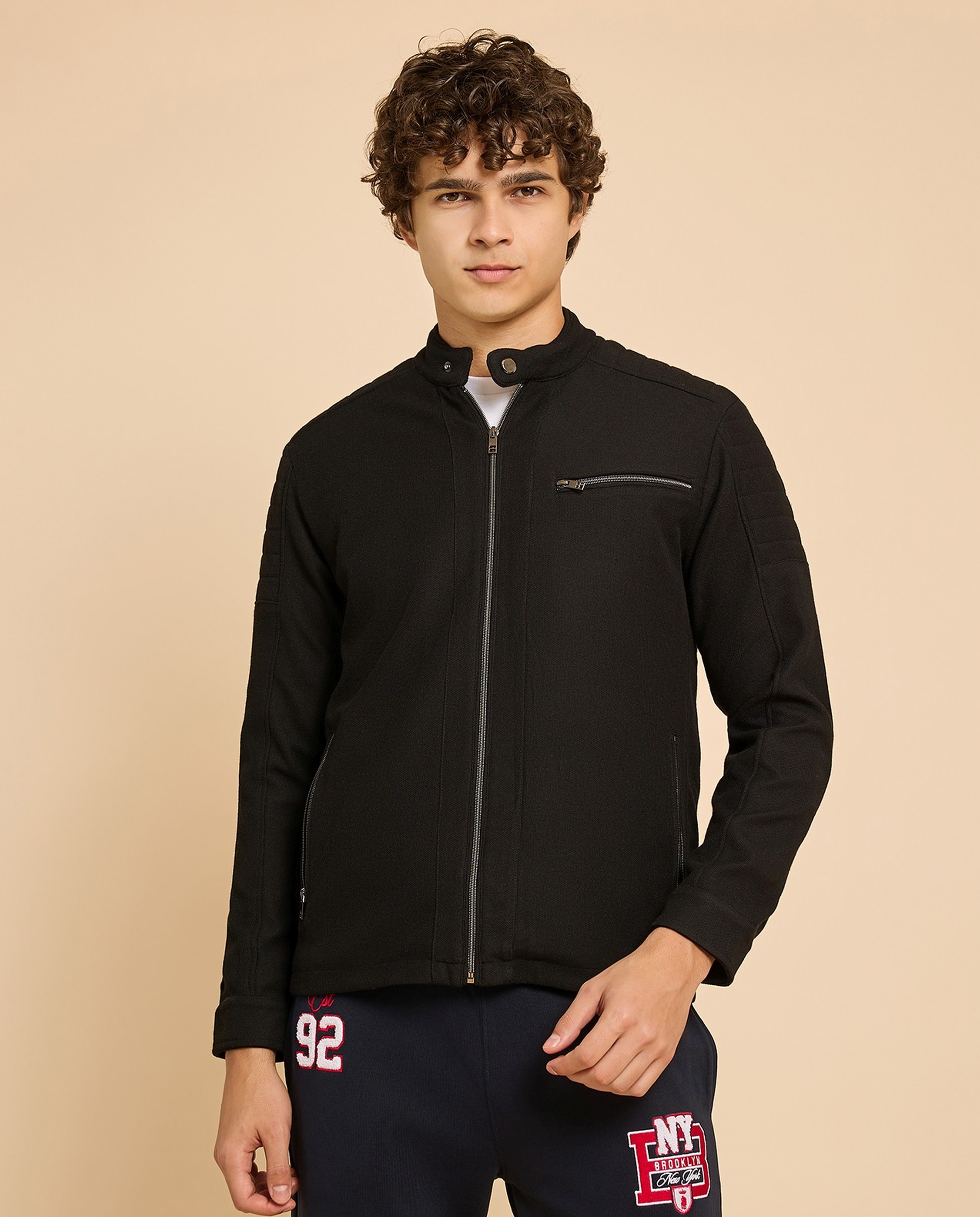 Textured Knit Jacket with Zipper Closure