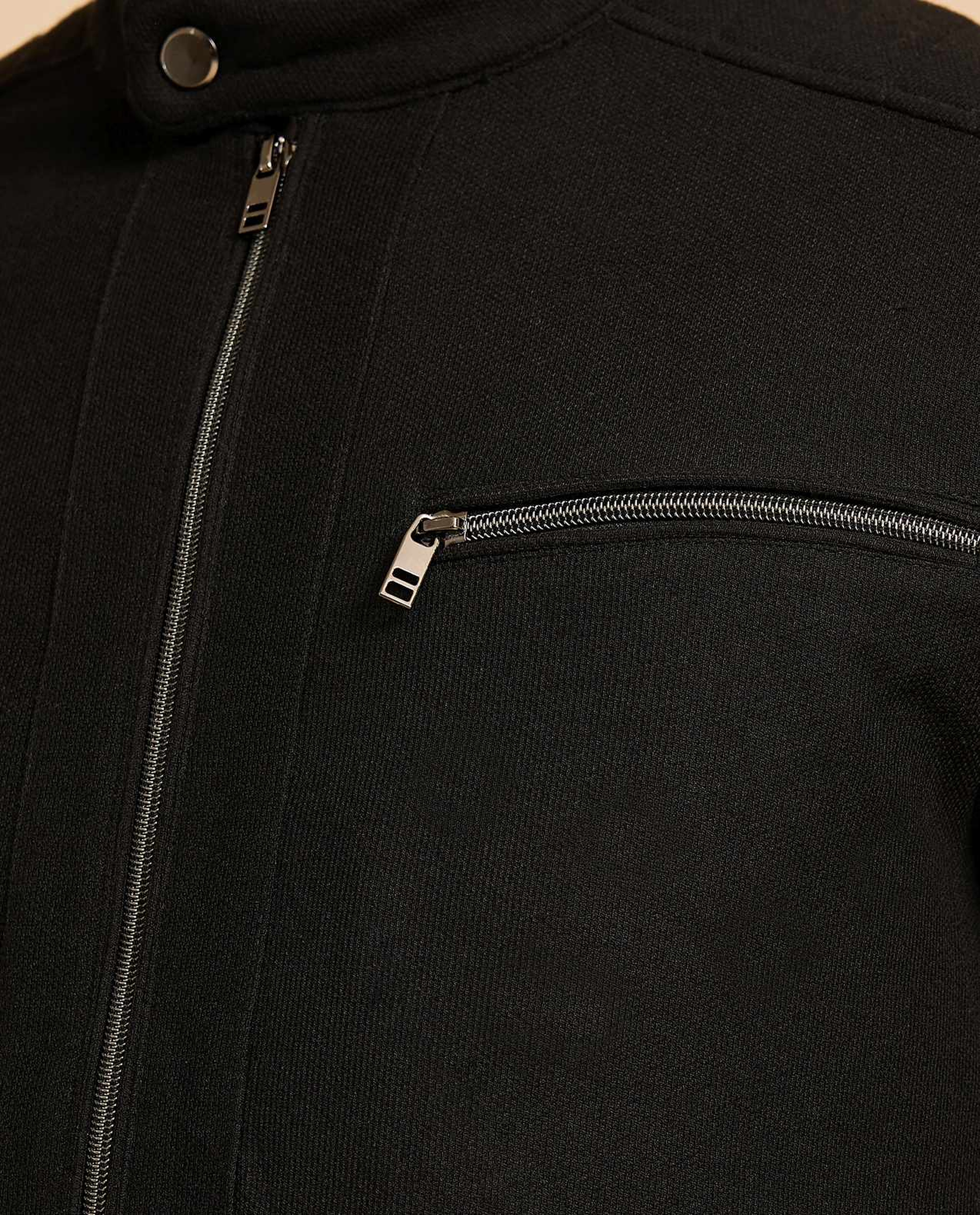 Textured Knit Jacket with Zipper Closure