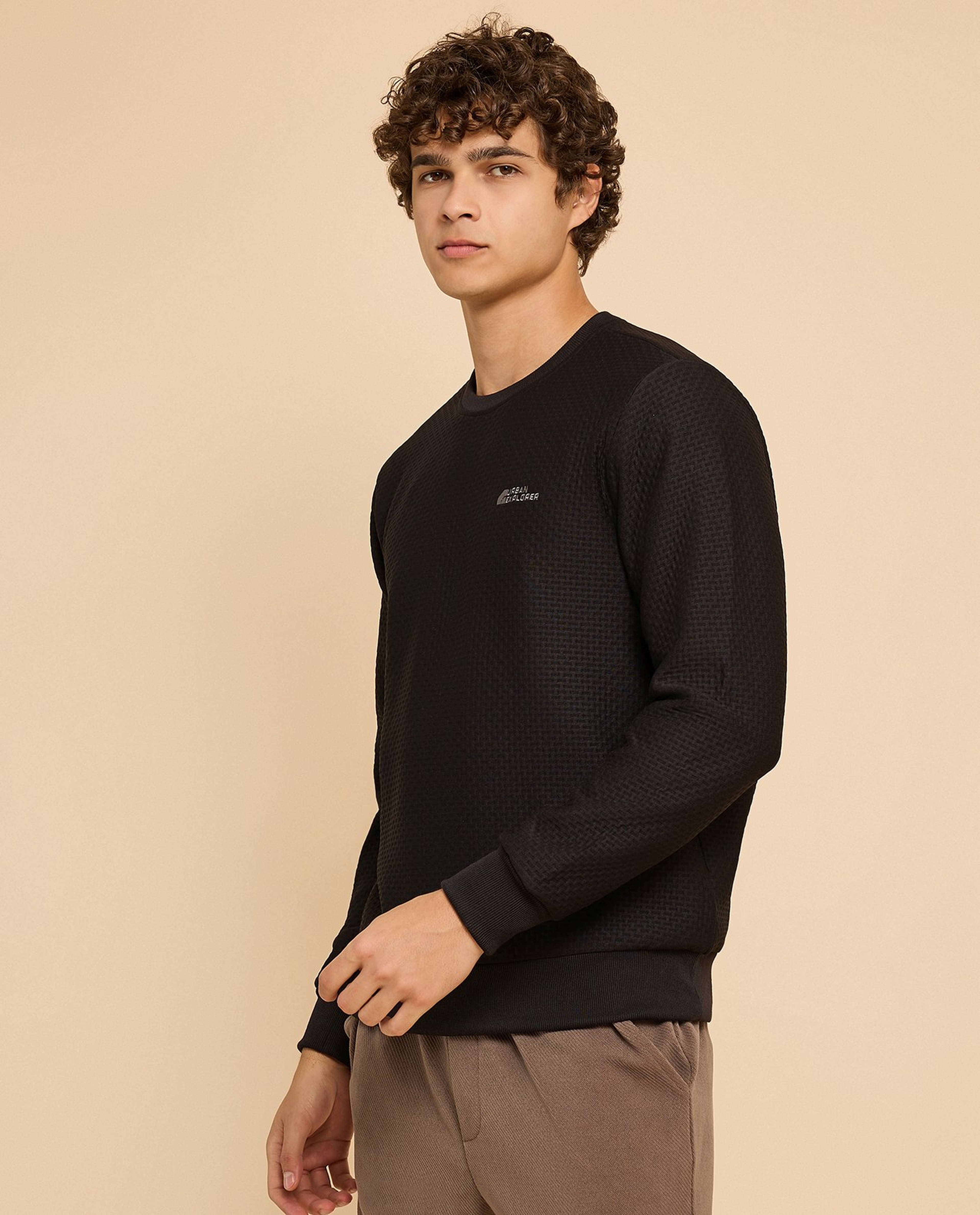 Print Detail Sweatshirt with Crew Neck and Long Sleeves