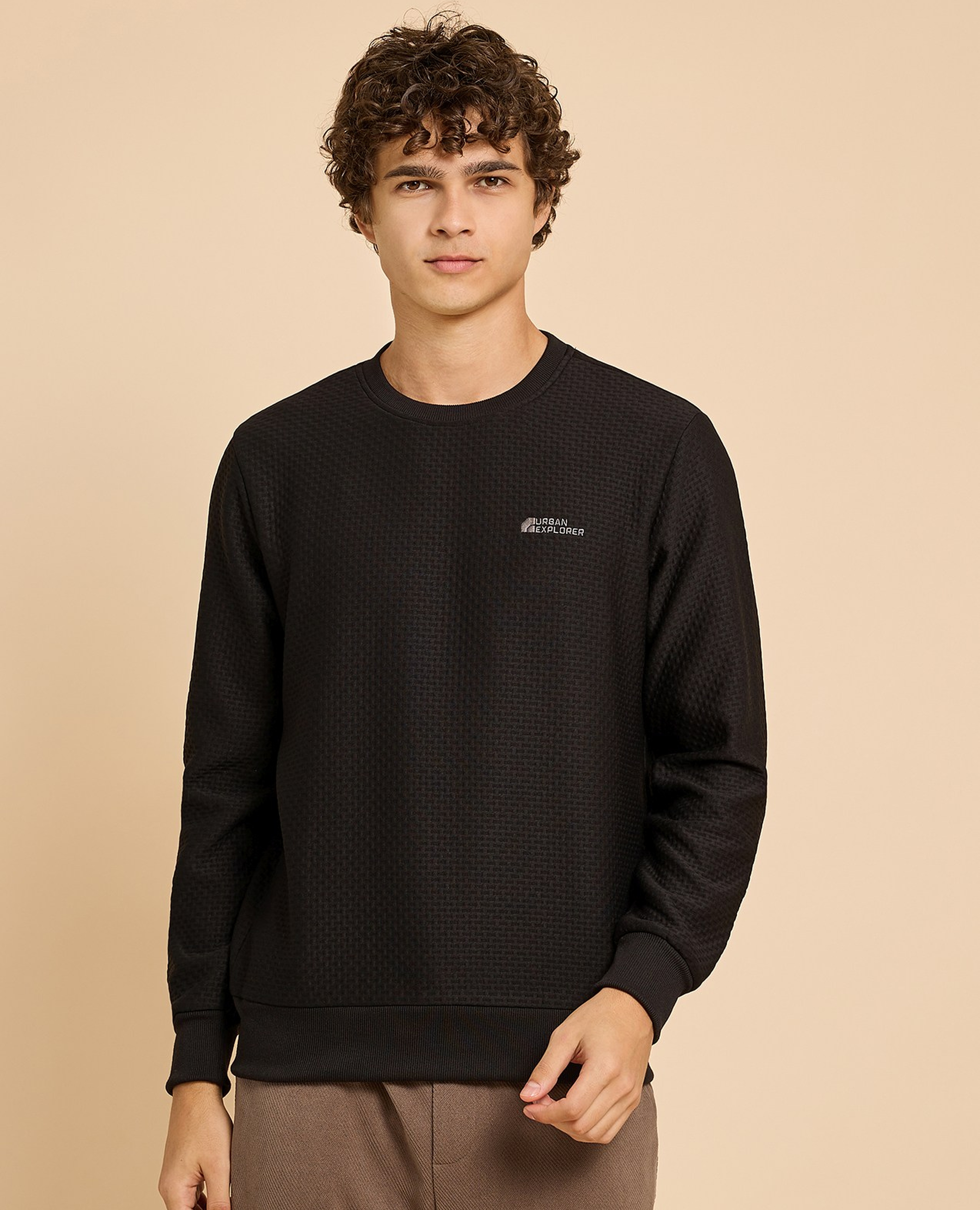 Print Detail Sweatshirt with Crew Neck and Long Sleeves