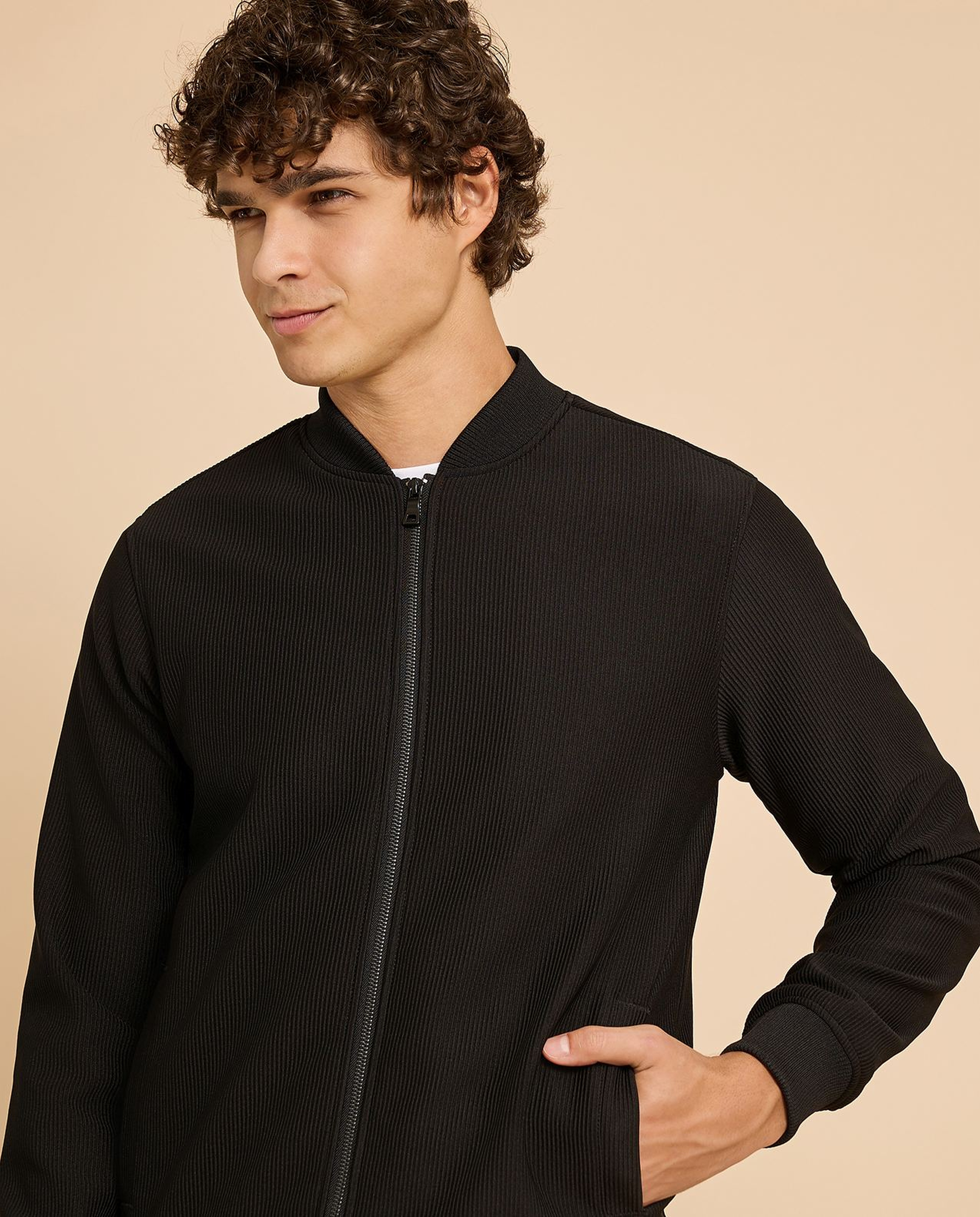 Solid Jacket with Zipper Closure