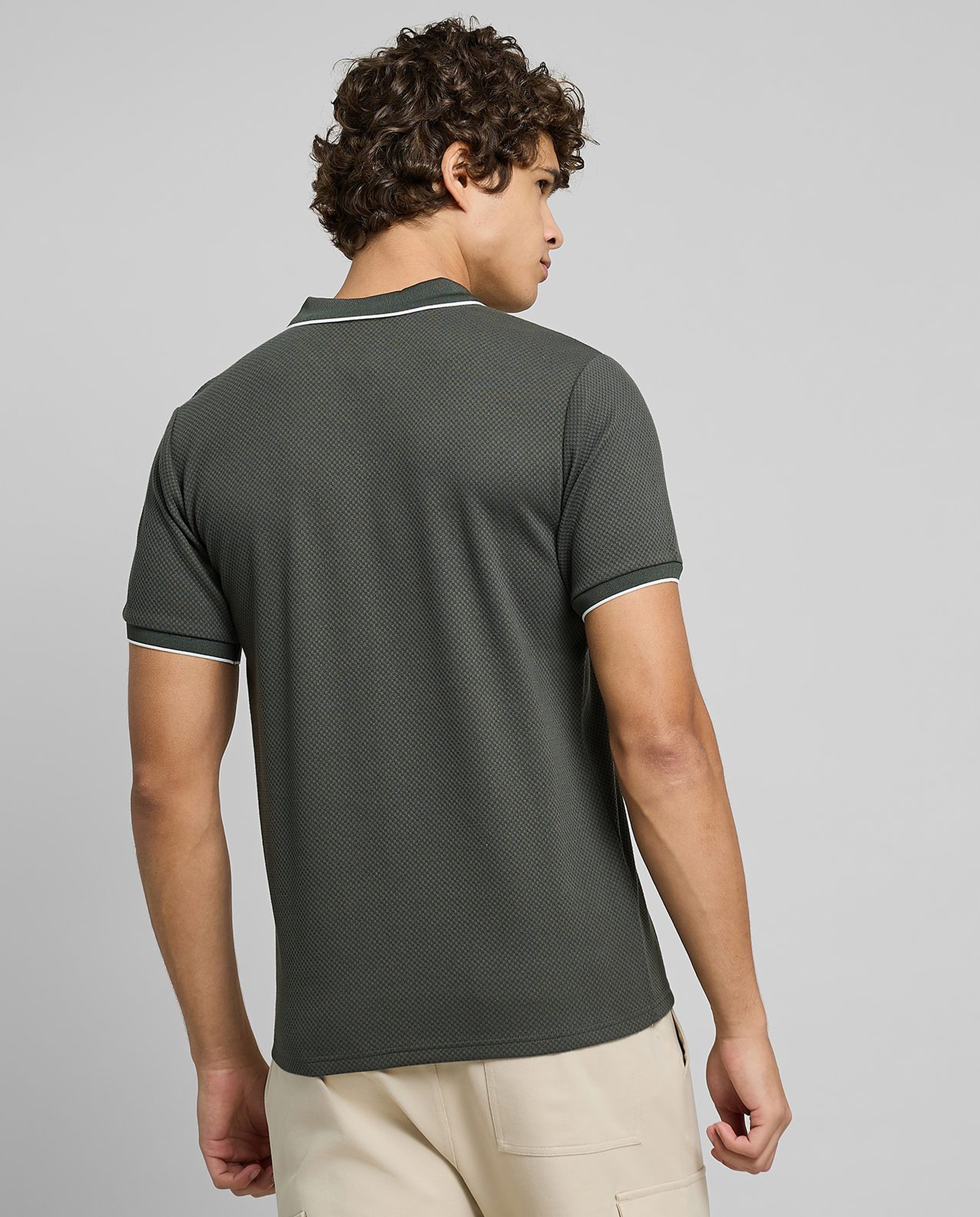 Contrast Trim Polo T-Shirt with Short Sleeves