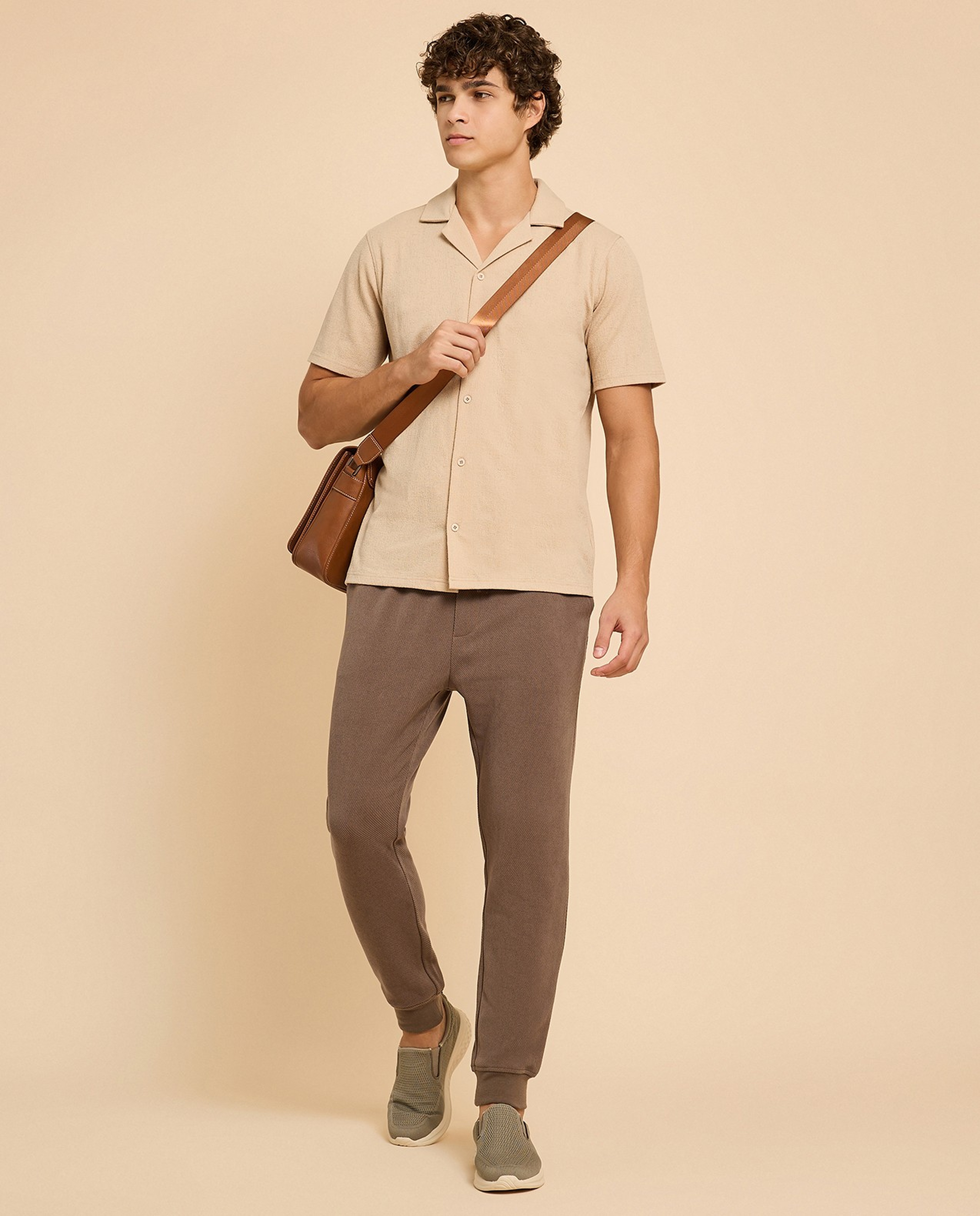 Textured Shirt with Revere Collar and Short Sleeves
