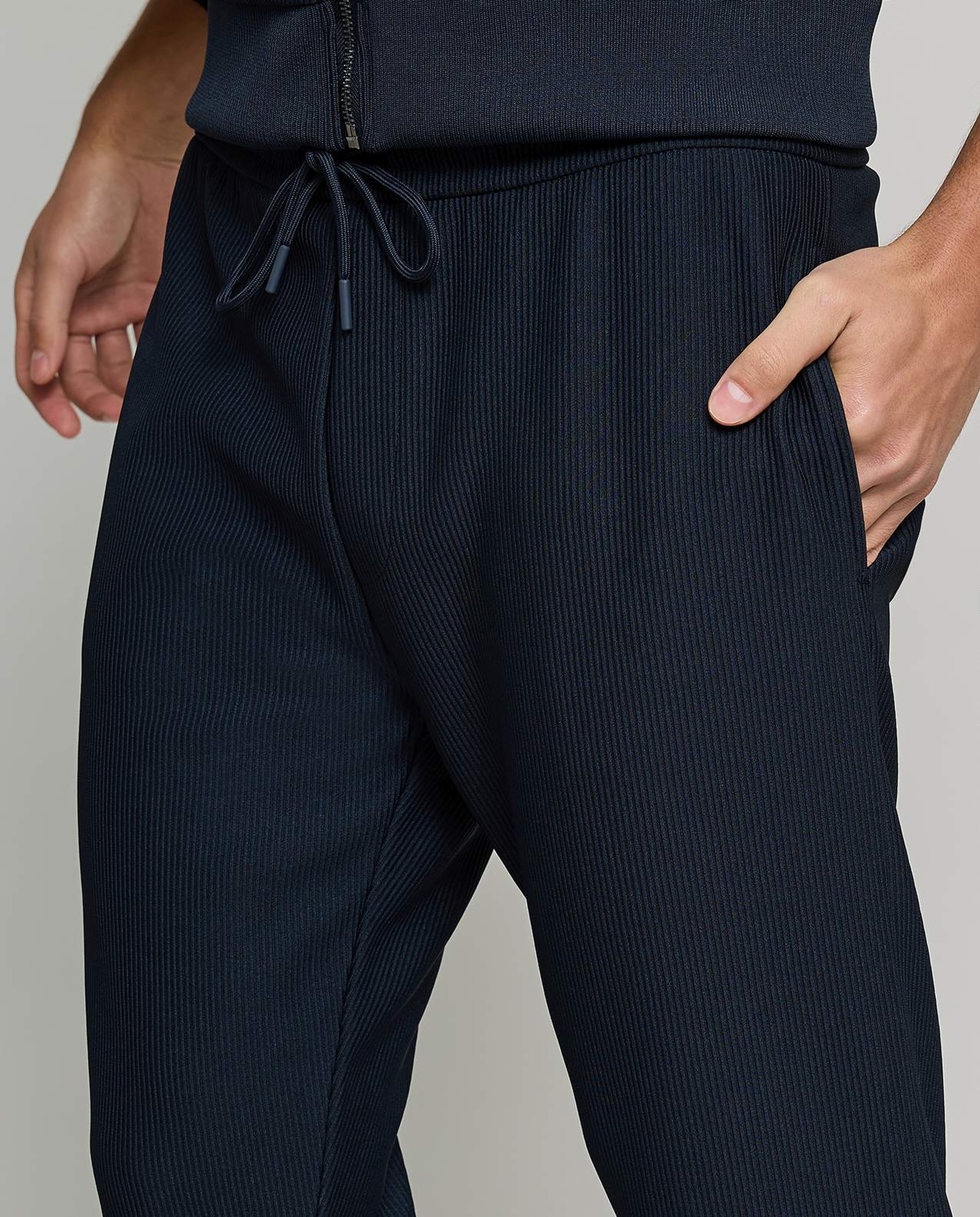 Ribbed Knit Pants with Drawstring Waist