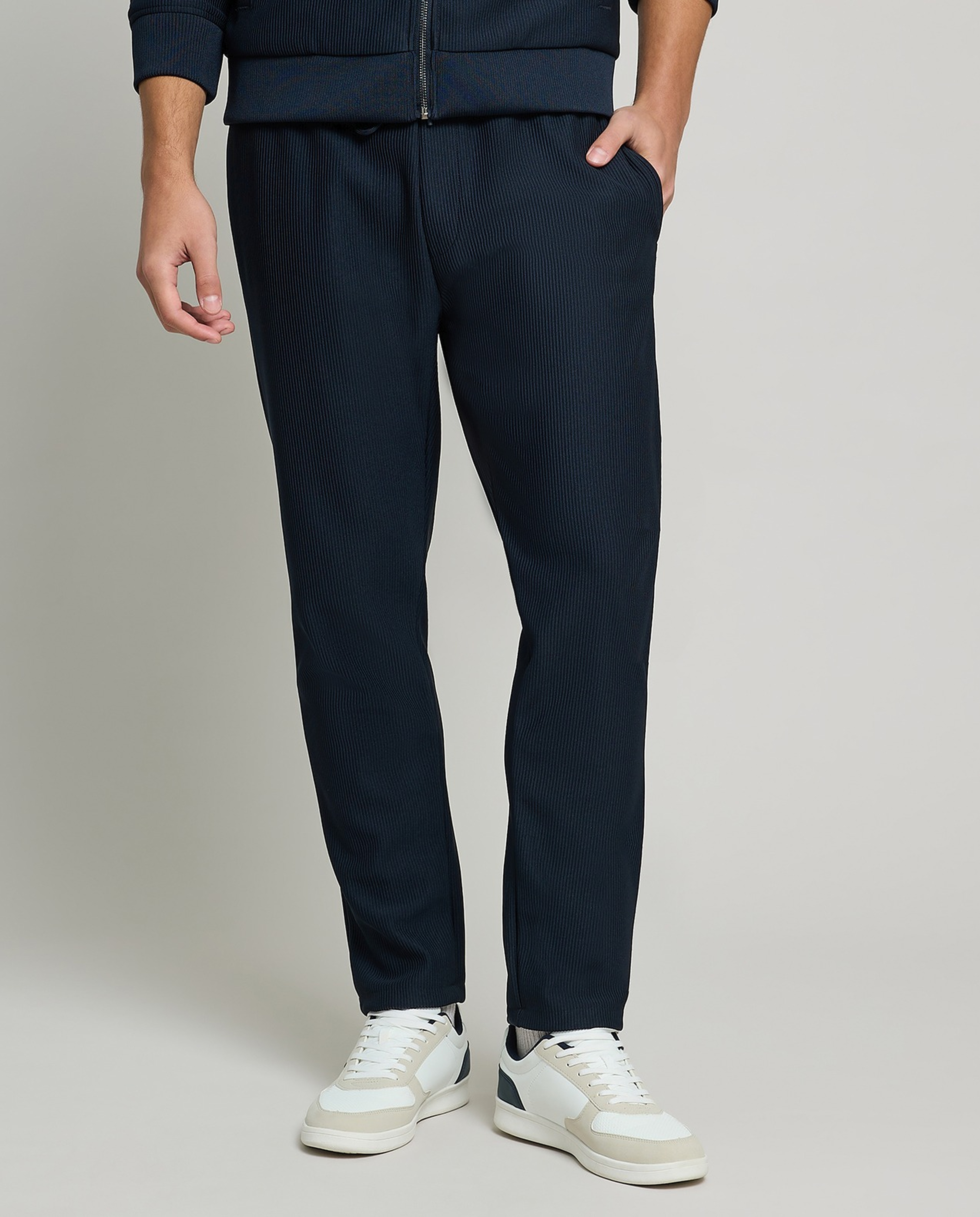 Ribbed Knit Pants with Drawstring Waist