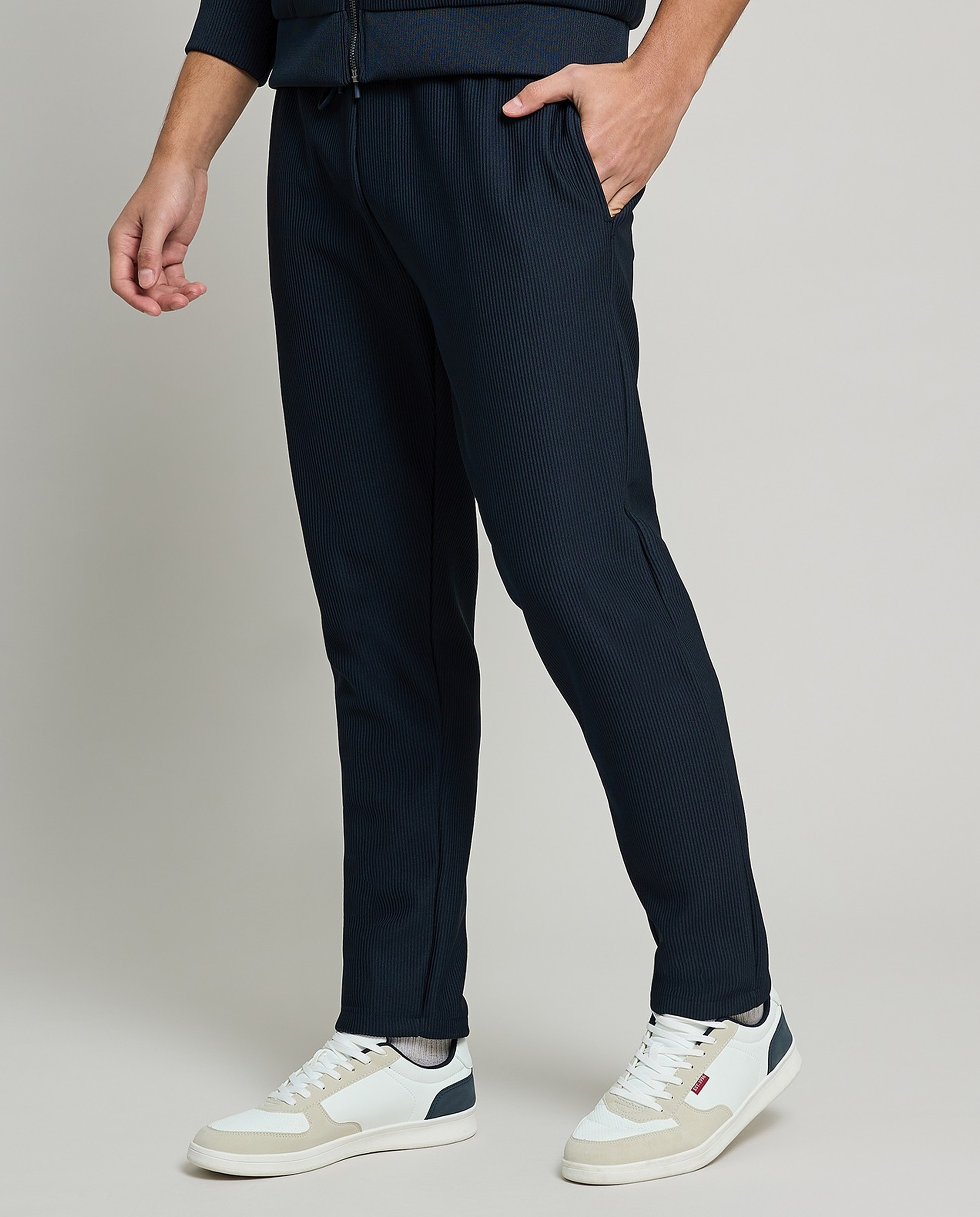 Ribbed Knit Pants with Drawstring Waist