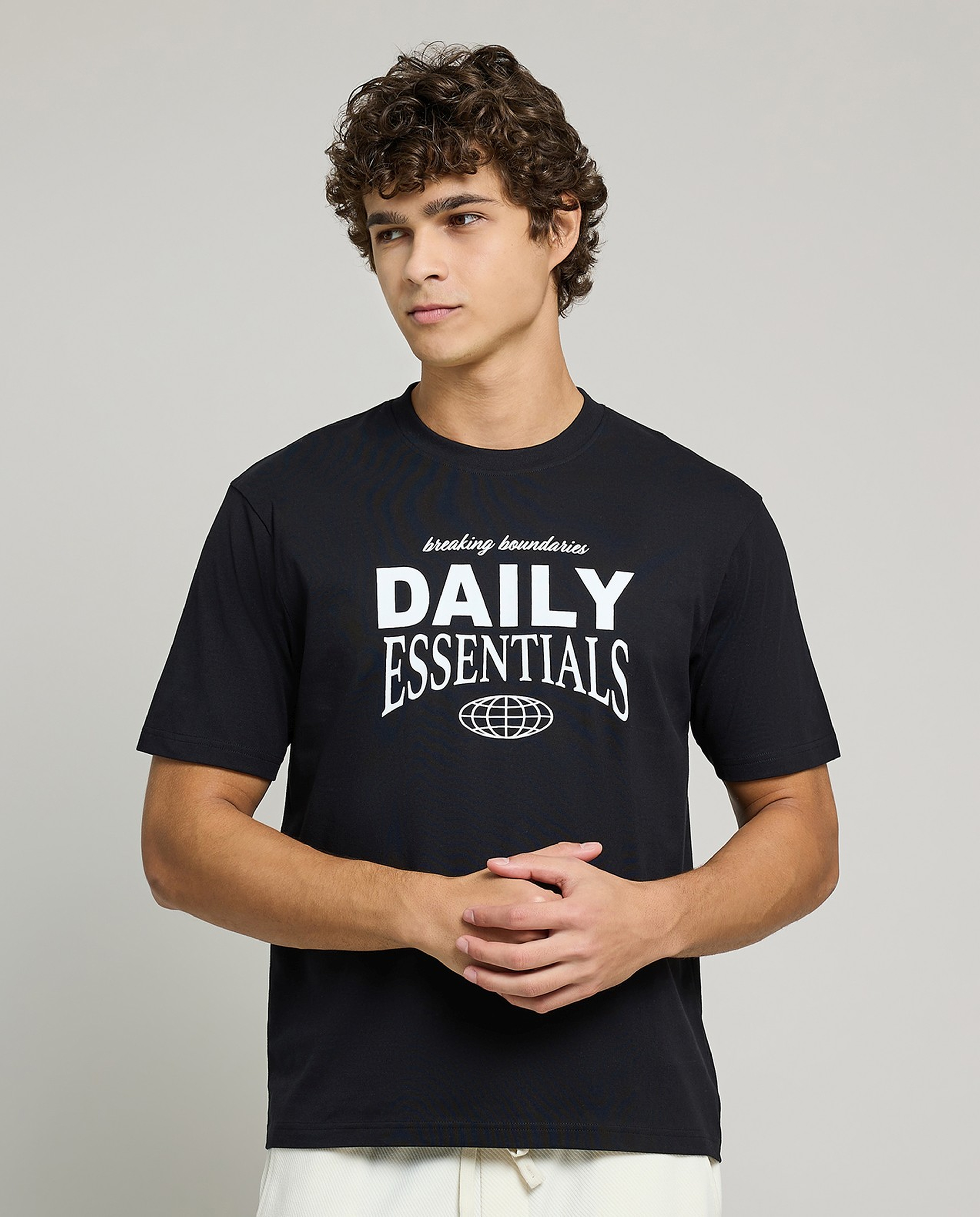 Typography Print T-Shirt with Crew Neck and Short Sleeves