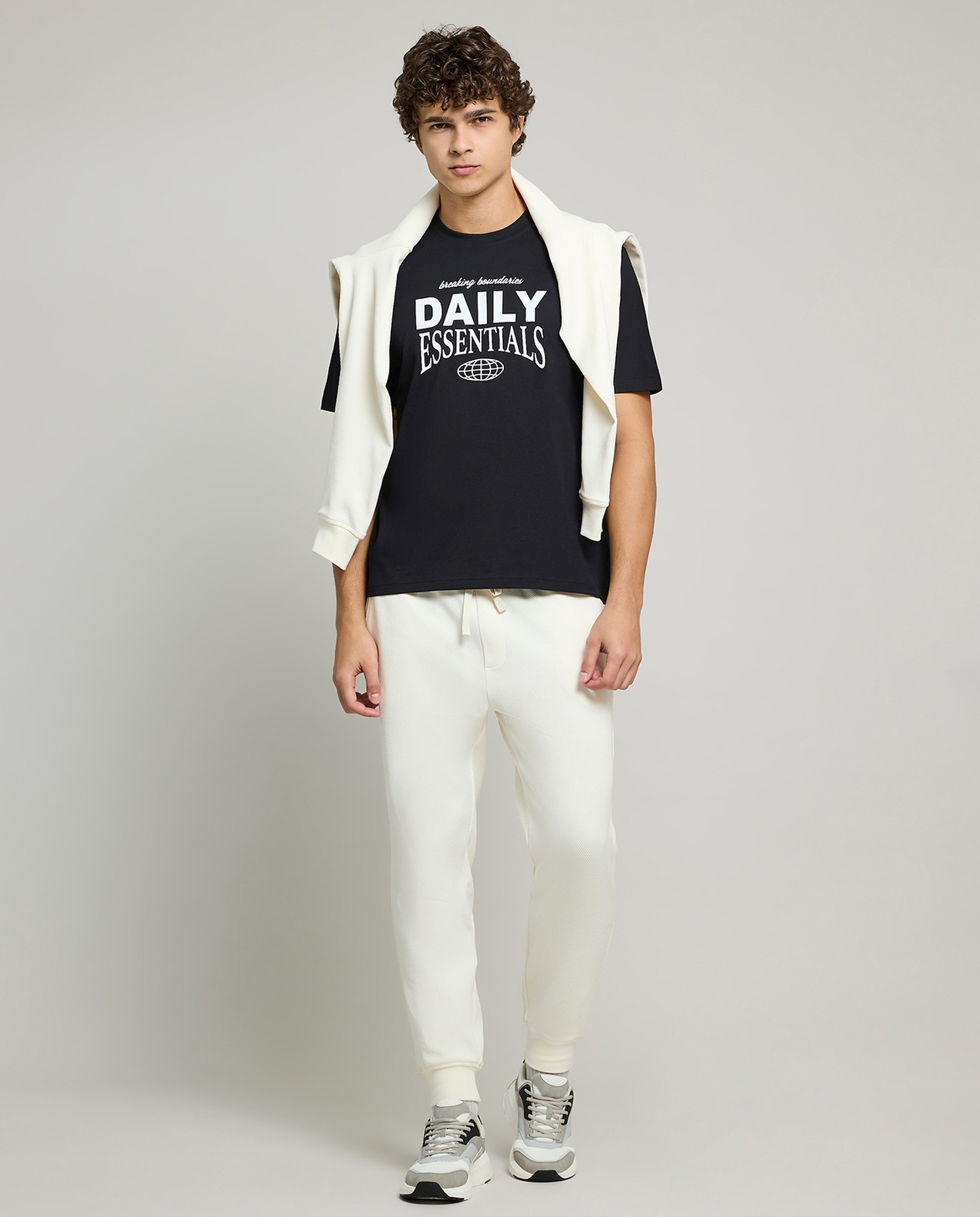 Typography Print T-Shirt with Crew Neck and Short Sleeves