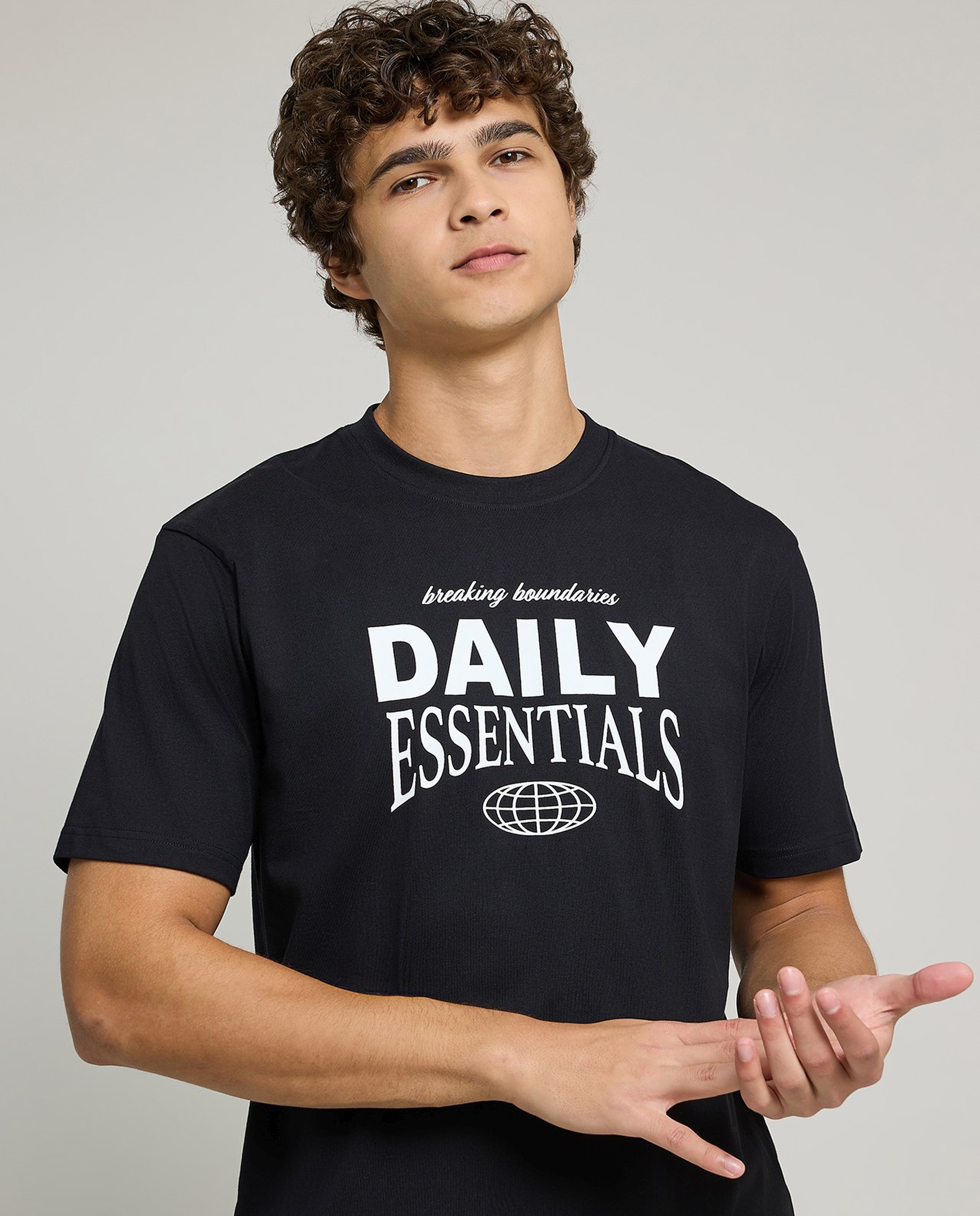 Typography Print T-Shirt with Crew Neck and Short Sleeves