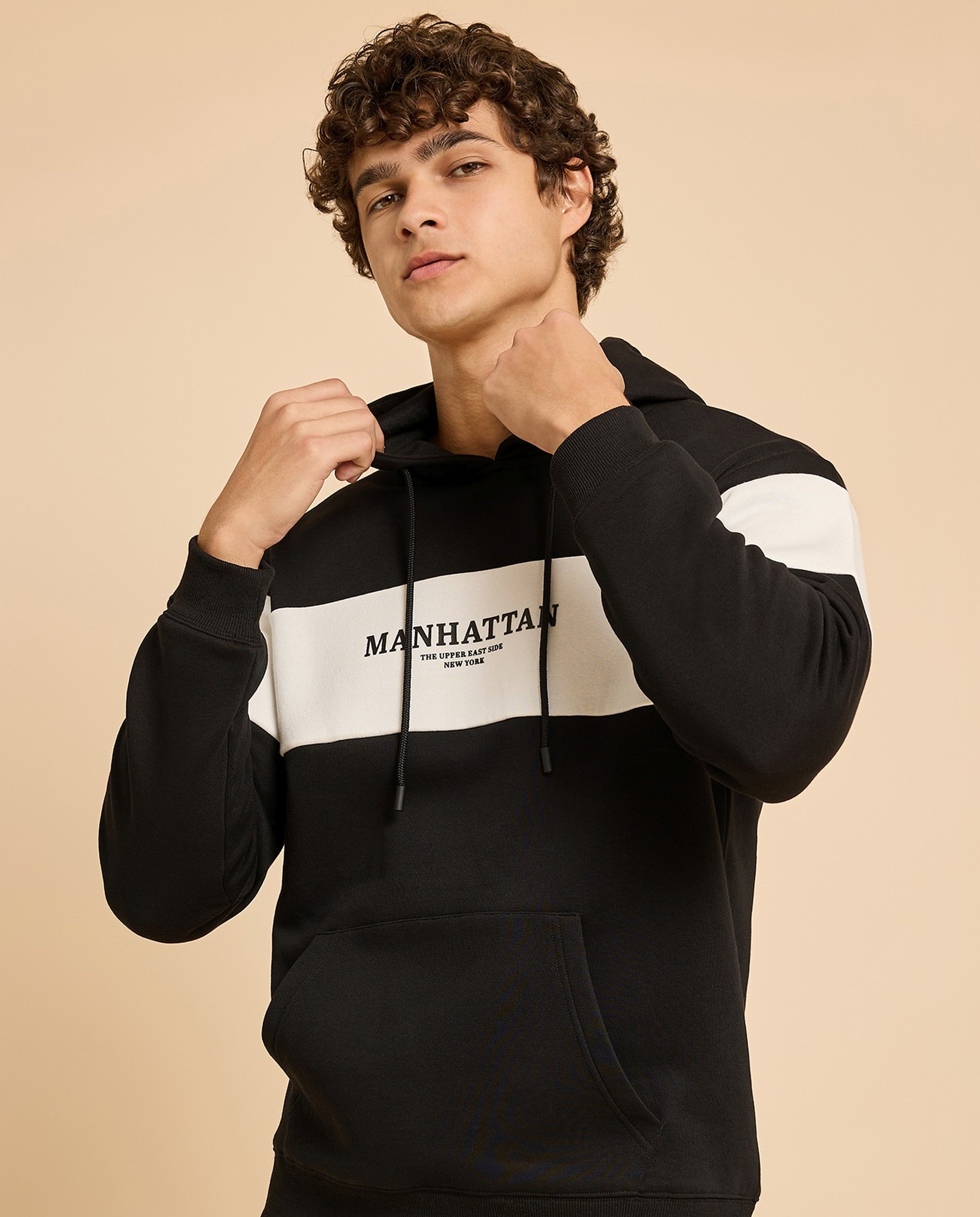 Color Block Hoodie with Long Sleeves