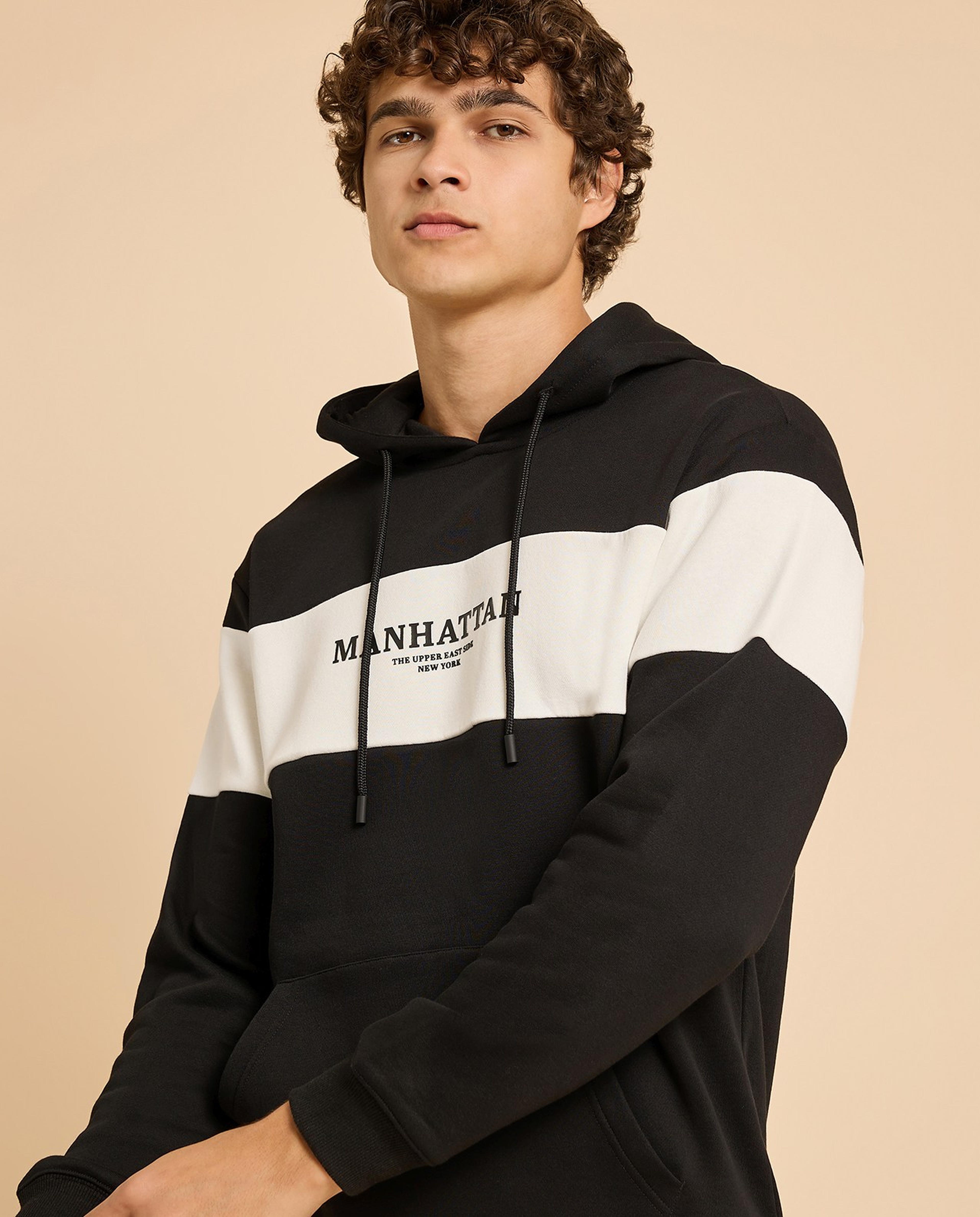 Color Block Hoodie with Long Sleeves