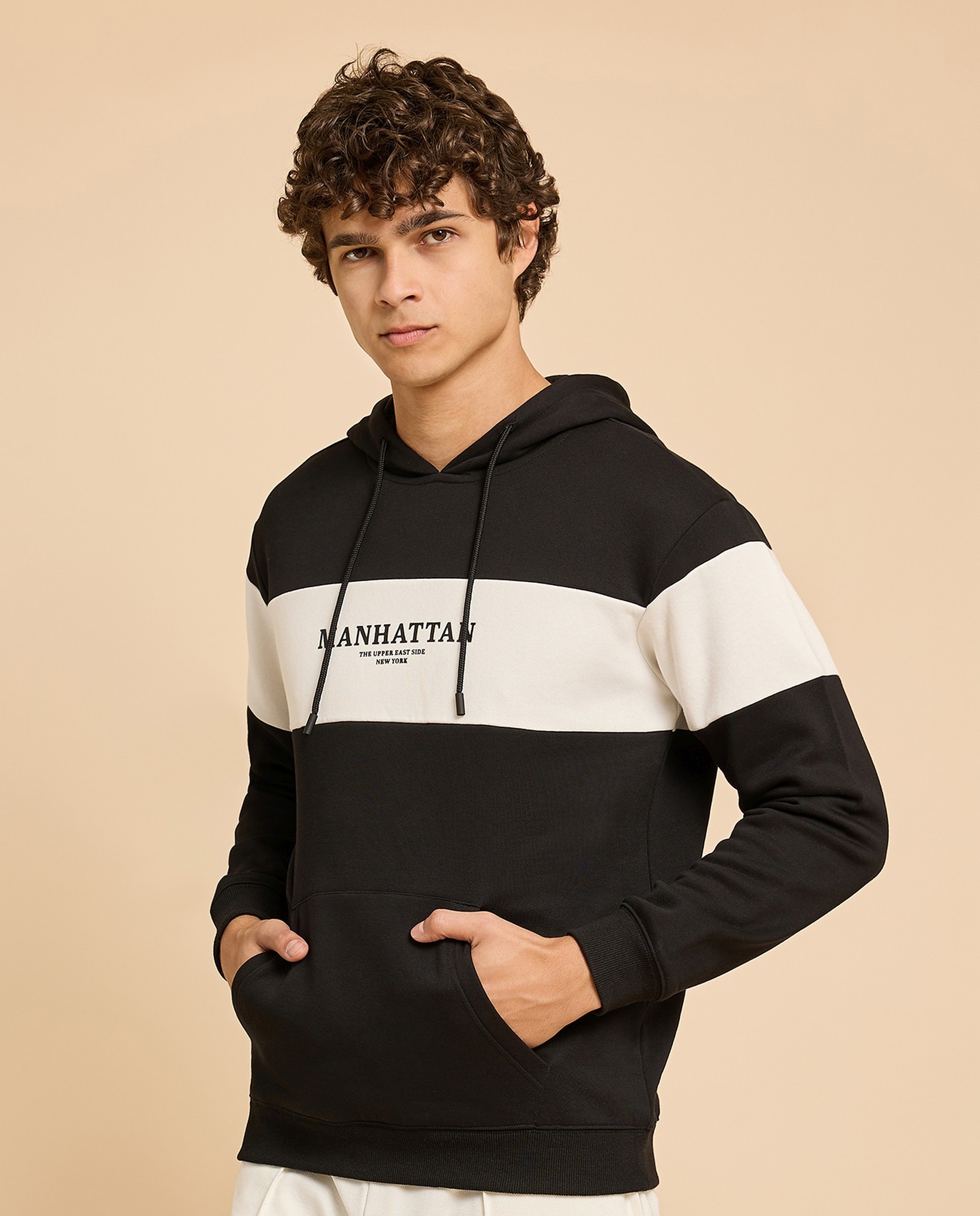 Color Block Hoodie with Long Sleeves