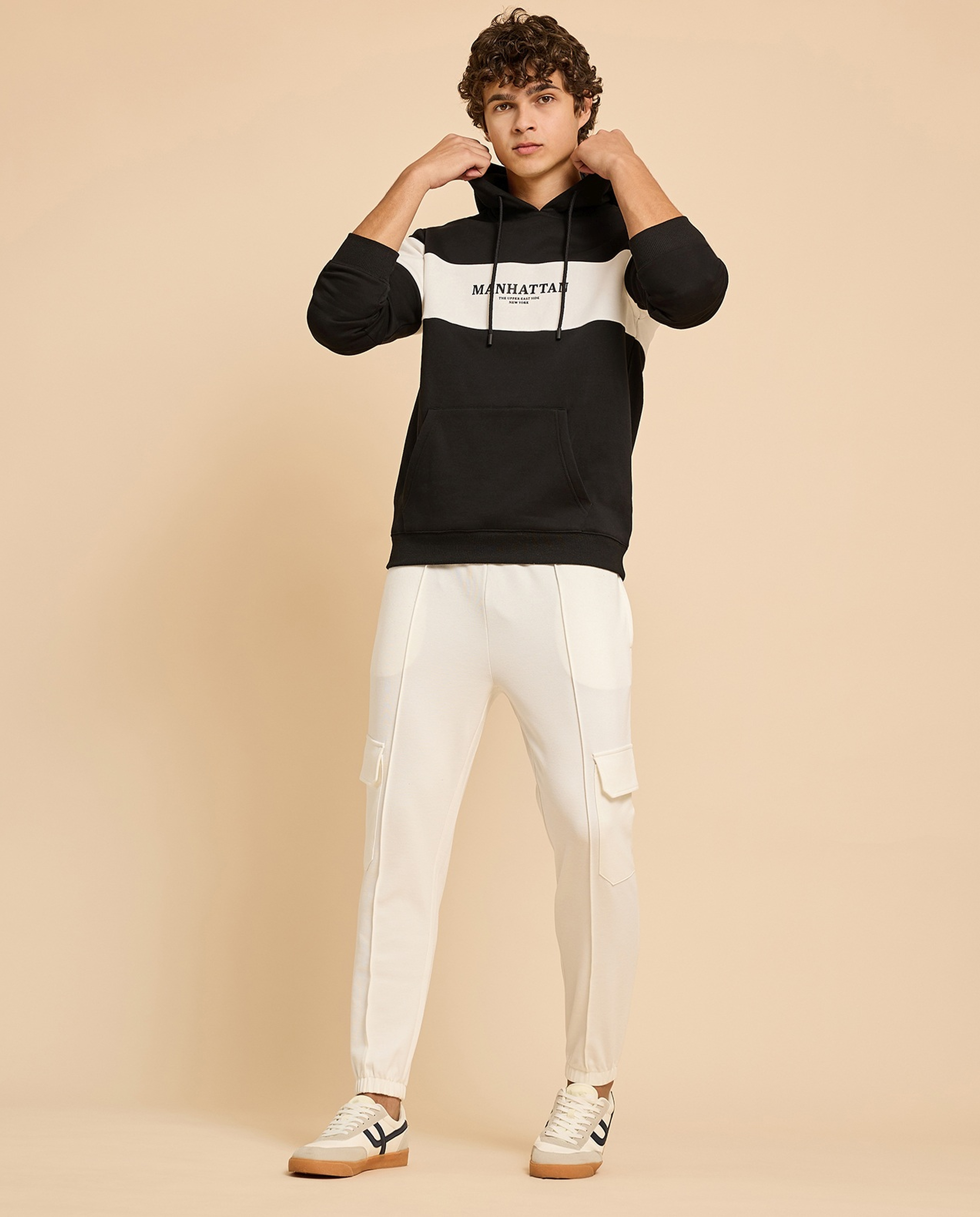 Color Block Hoodie with Long Sleeves