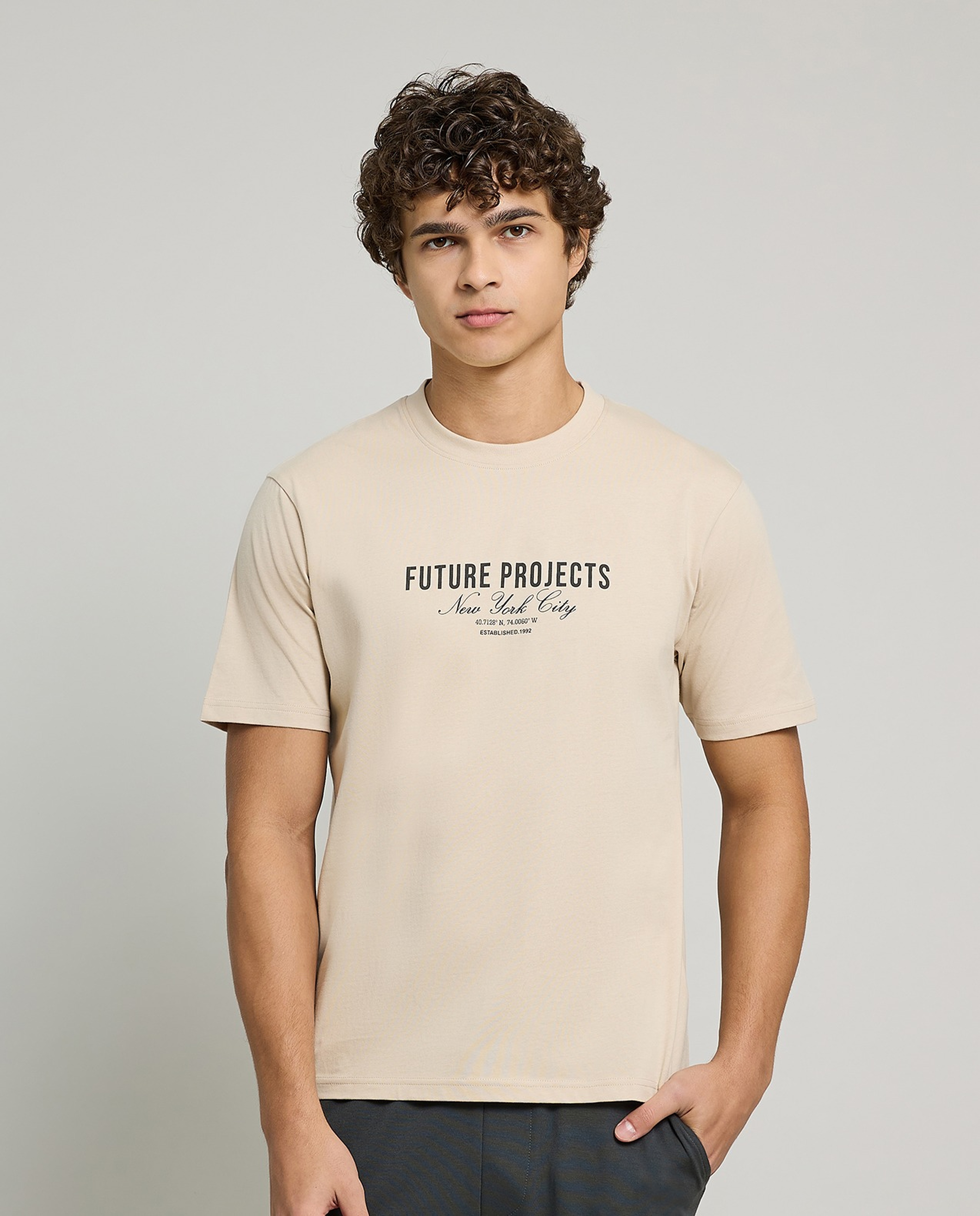 Typography Print T-Shirt with Crew Neck and Short Sleeves