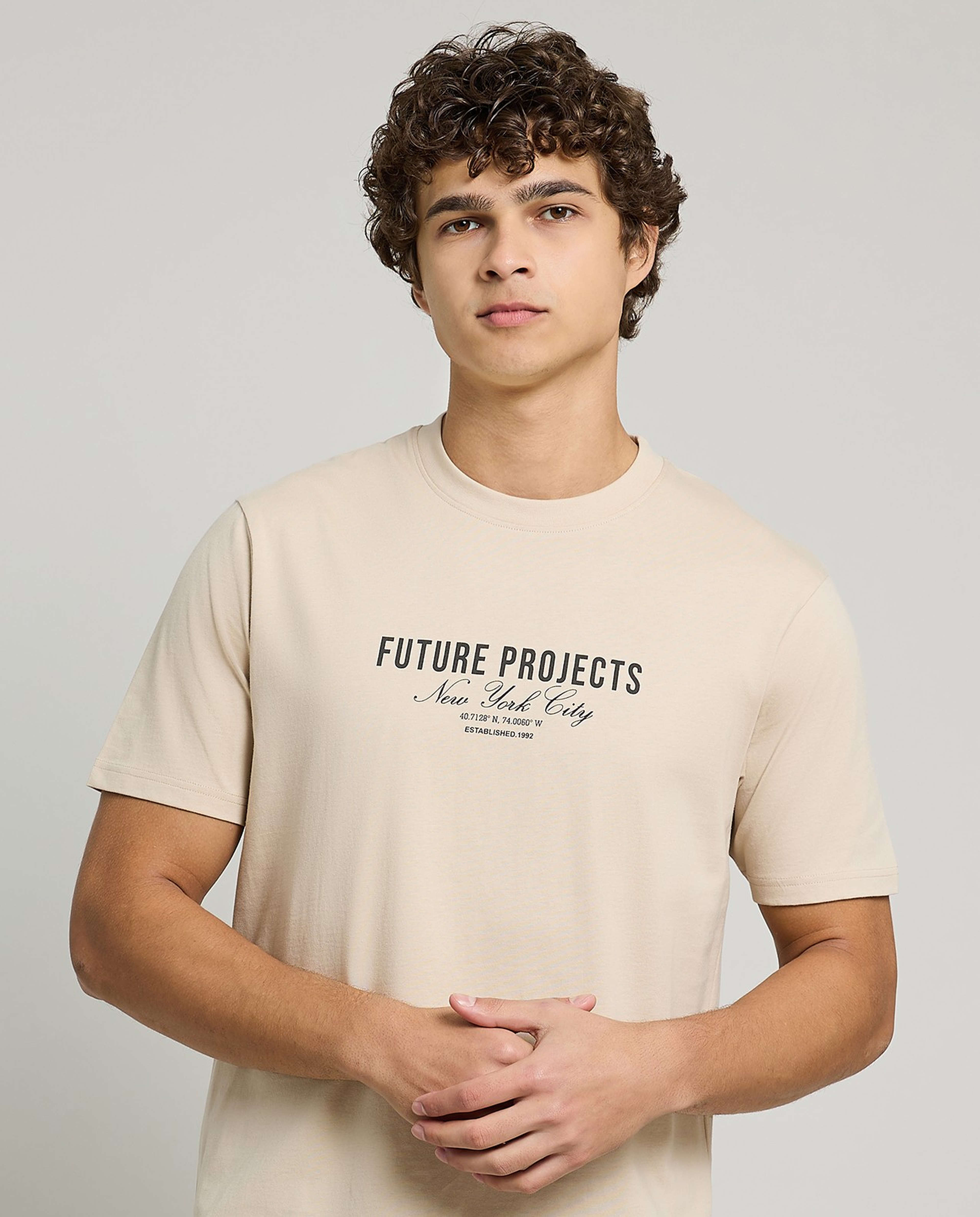 Typography Print T-Shirt with Crew Neck and Short Sleeves