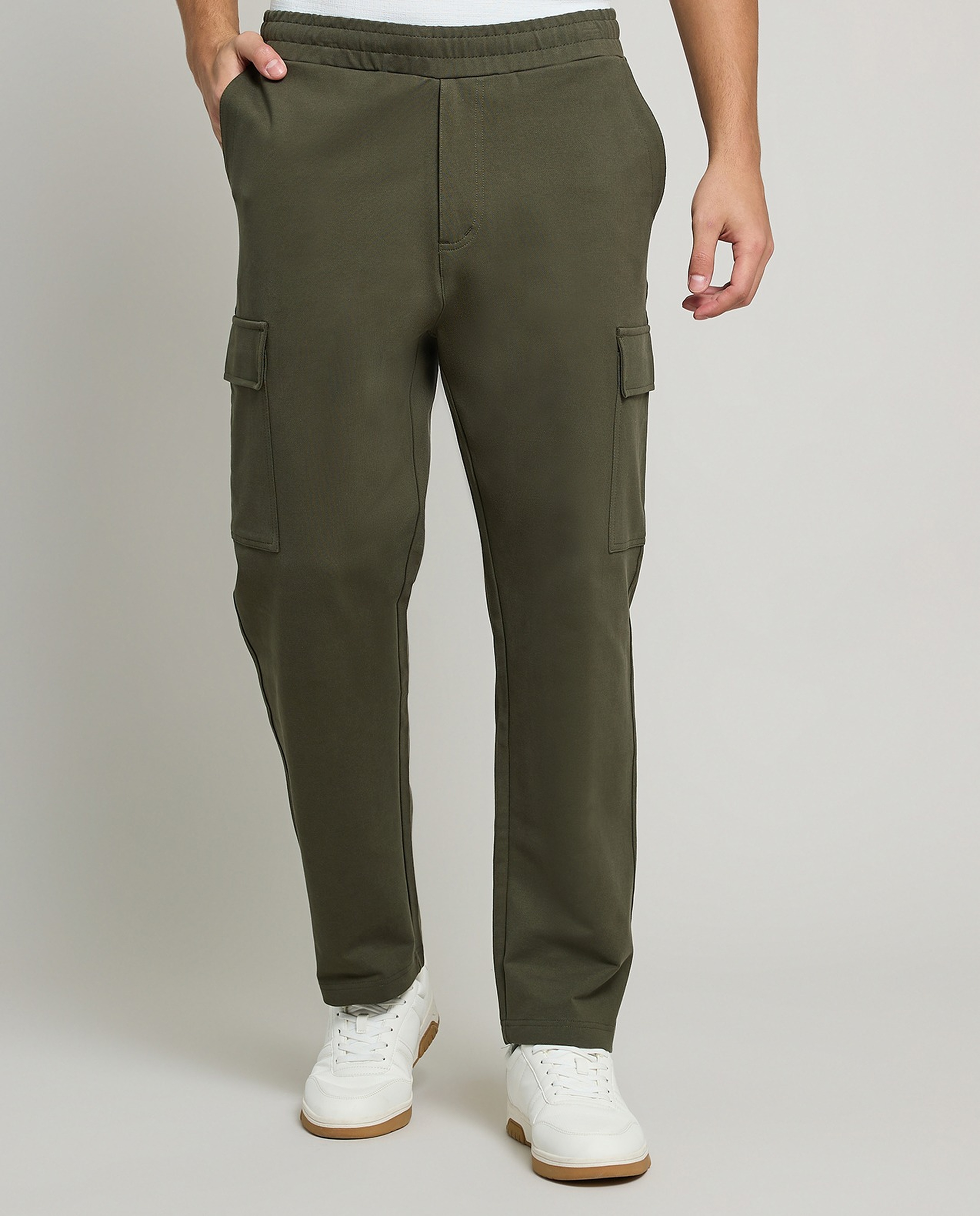 Solid Cargo Pants with Drawstring Waist