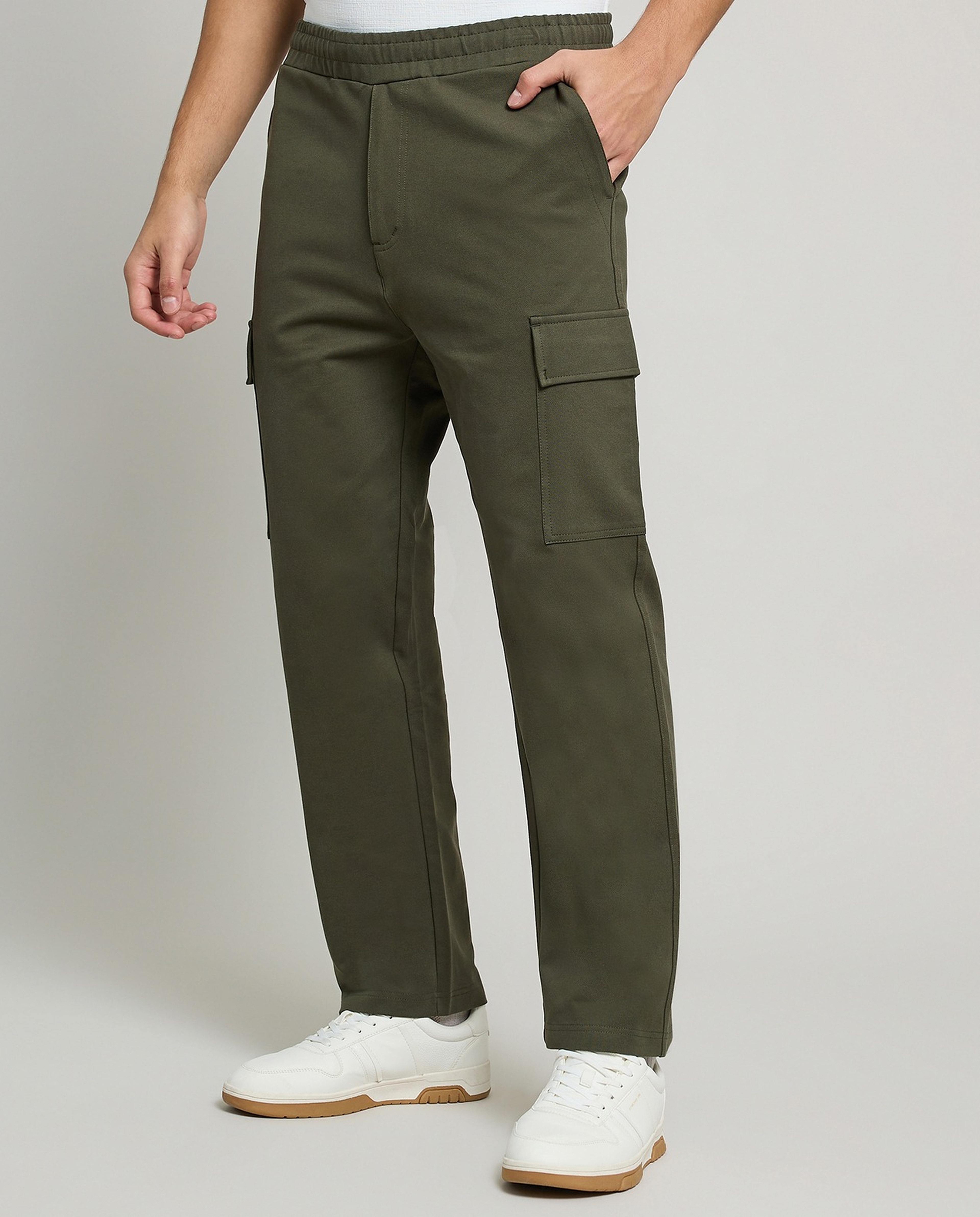 Solid Cargo Pants with Drawstring Waist