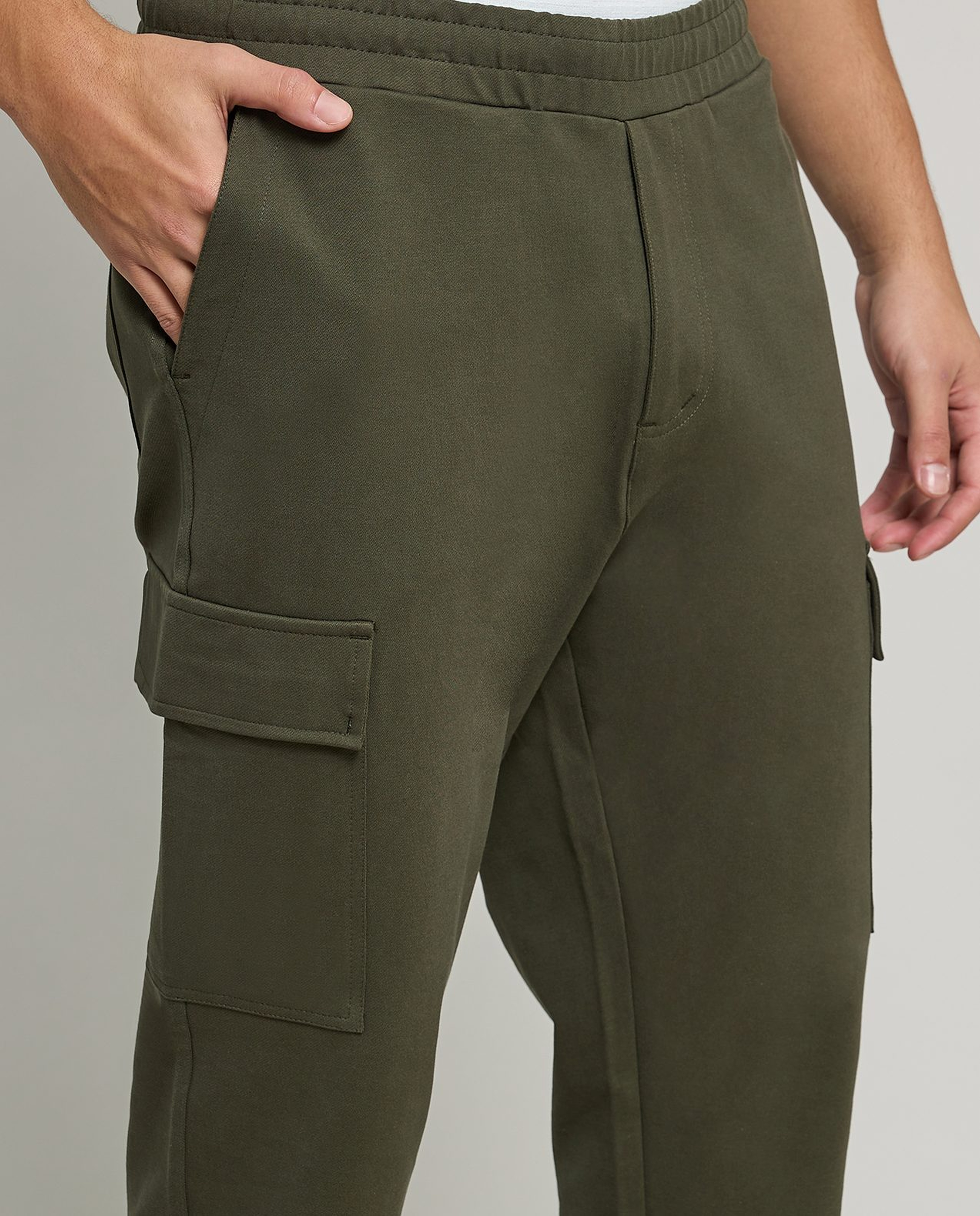 Solid Cargo Pants with Drawstring Waist