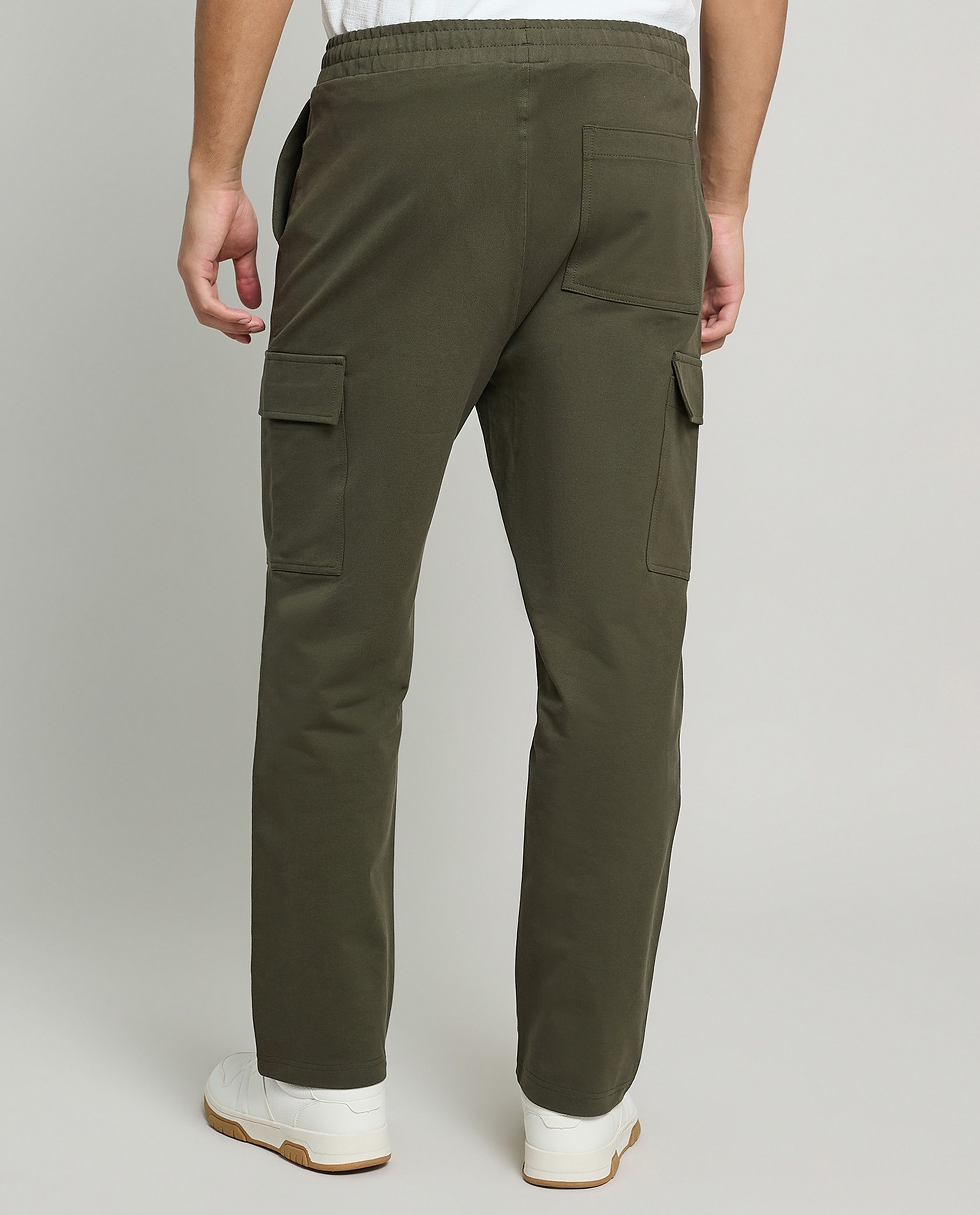 Solid Cargo Pants with Drawstring Waist