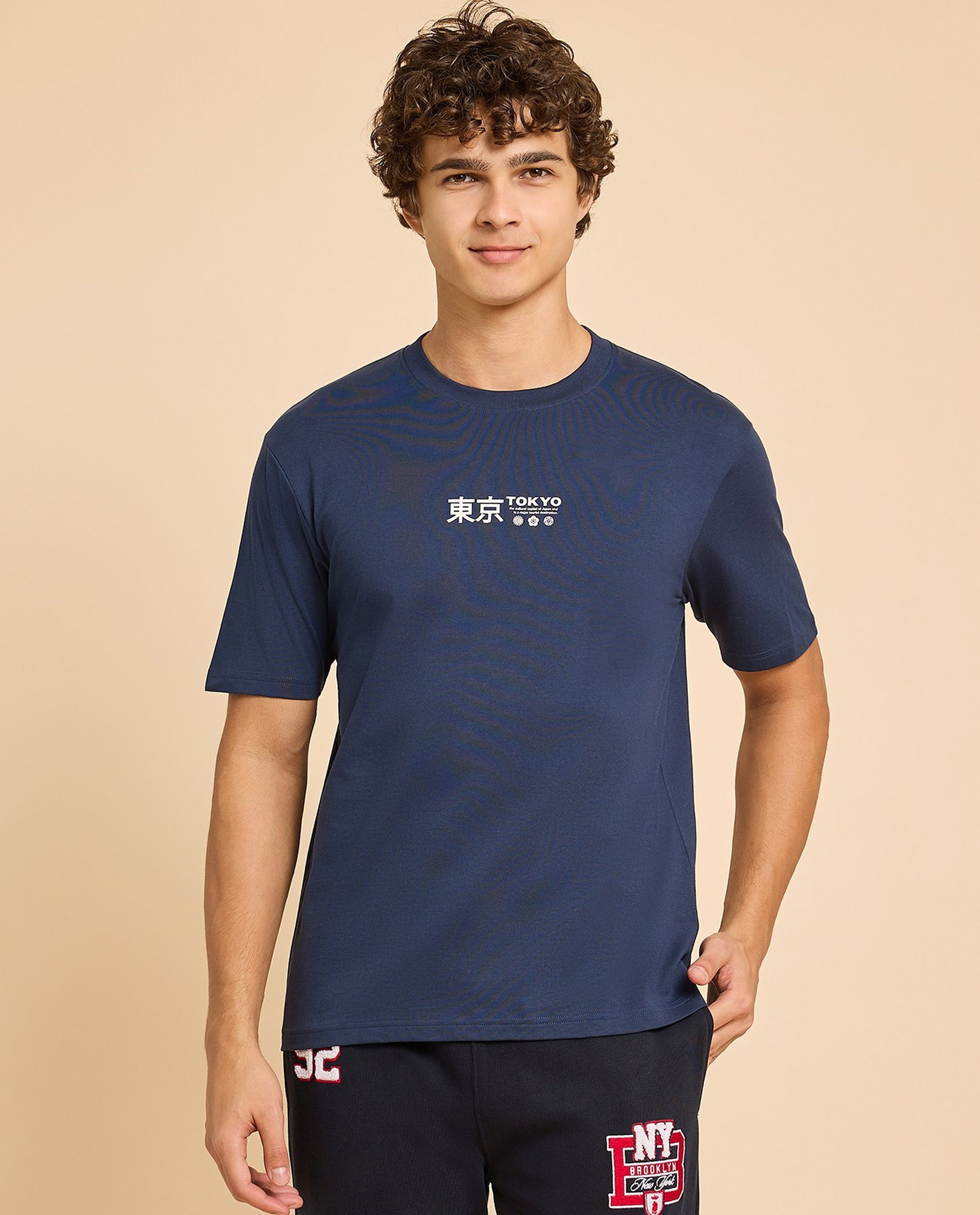 Typography Print T-Shirt with Crew Neck and Short Sleeves