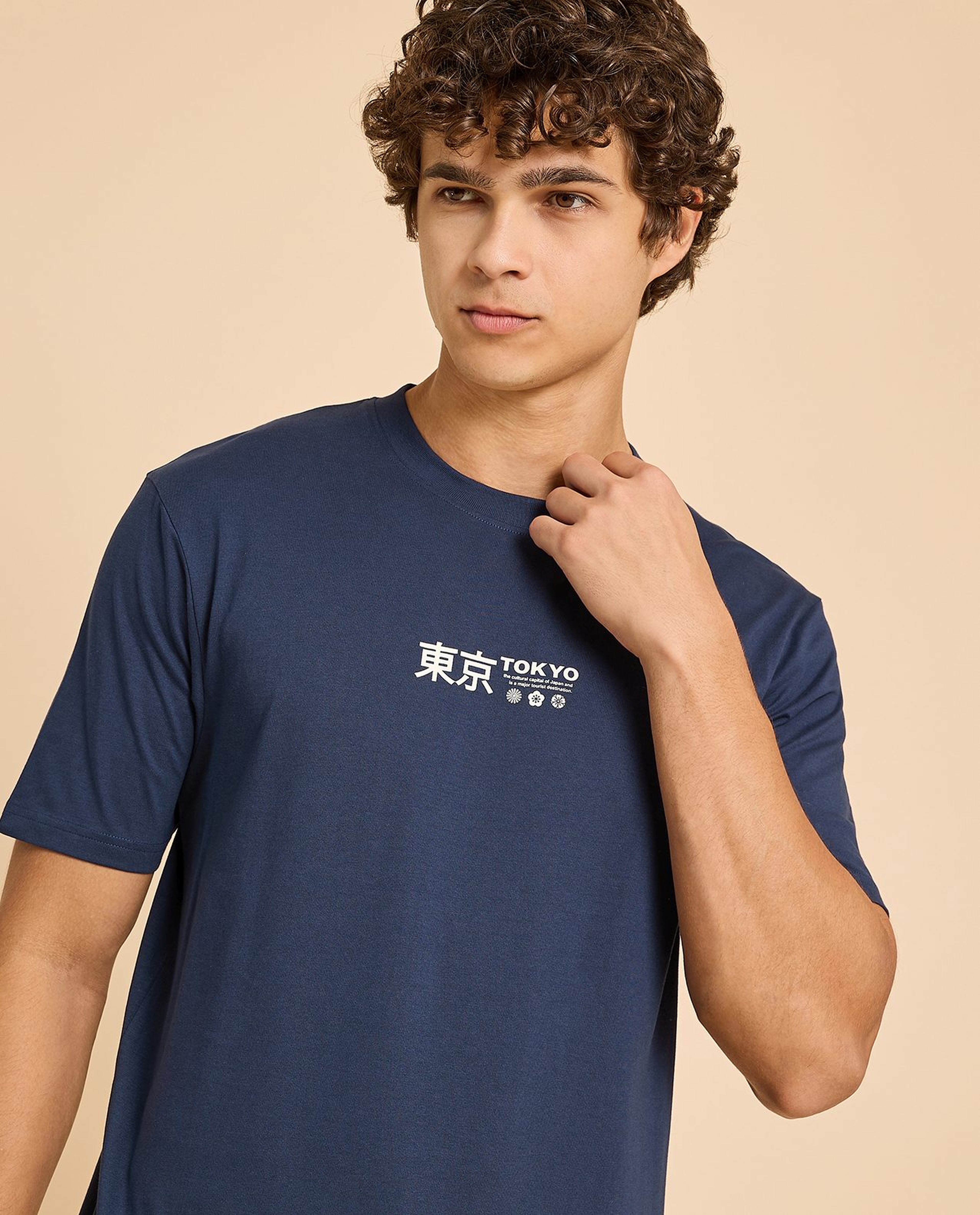 Typography Print T-Shirt with Crew Neck and Short Sleeves