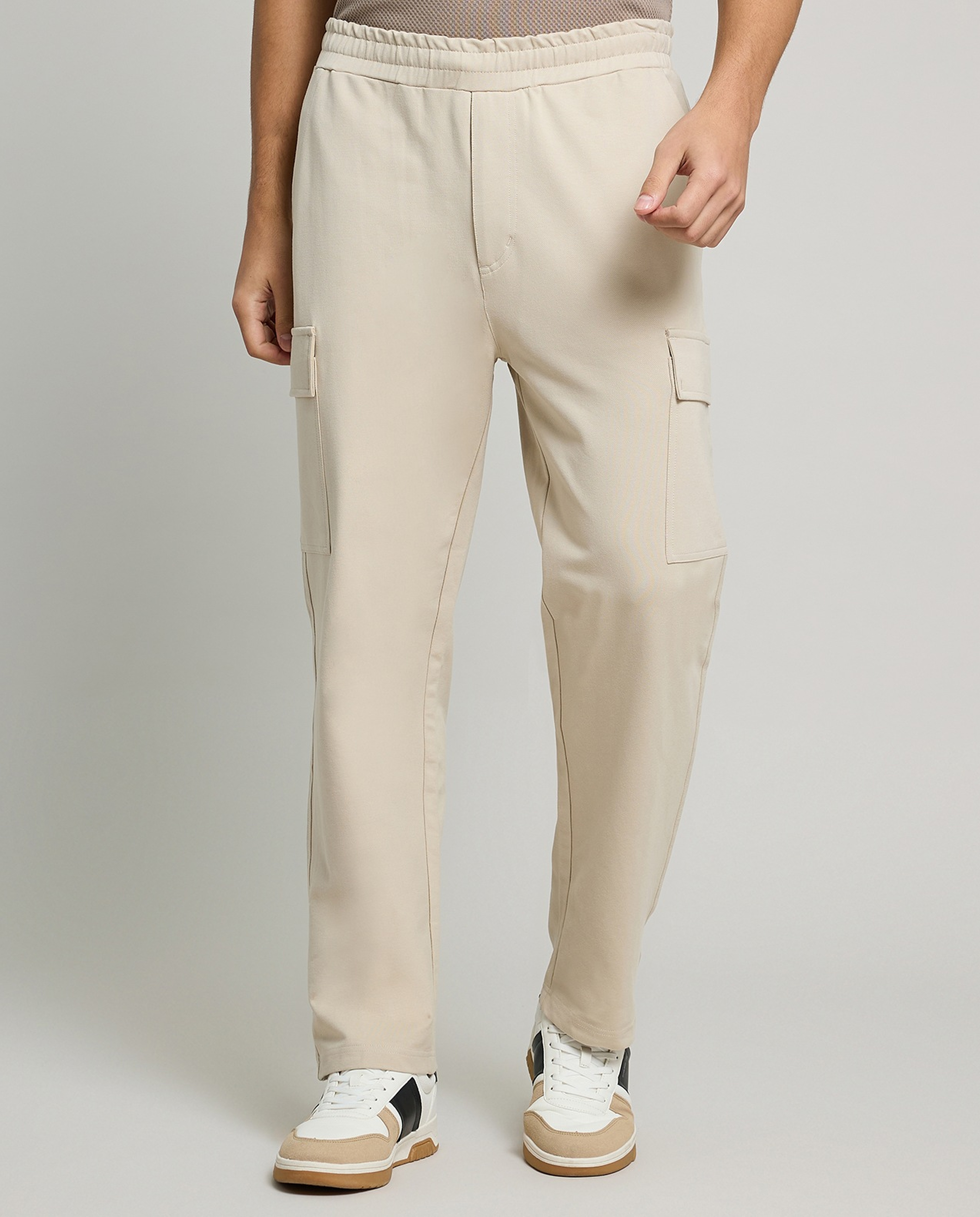 Solid Cargo Pants with Drawstring Waist