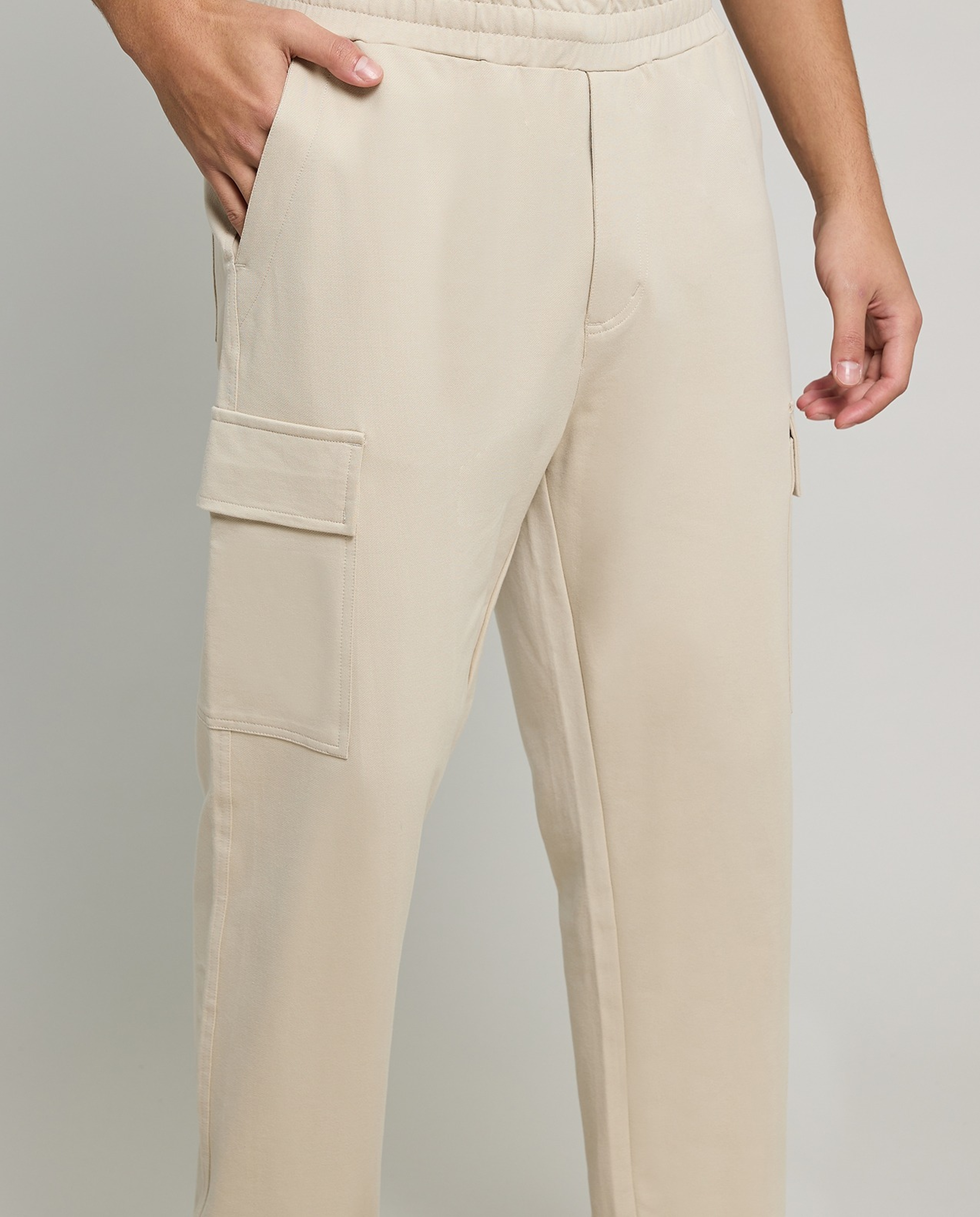 Solid Cargo Pants with Drawstring Waist