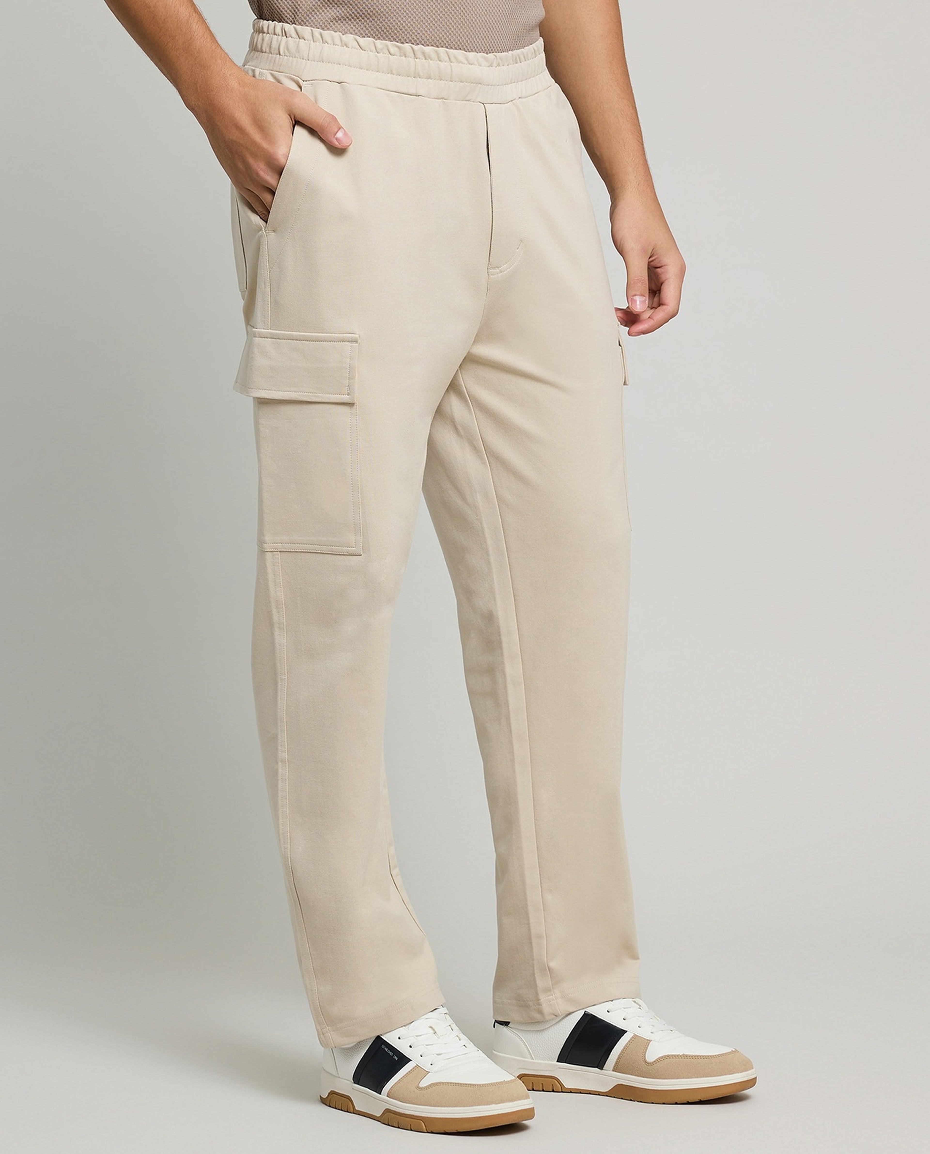 Solid Cargo Pants with Drawstring Waist