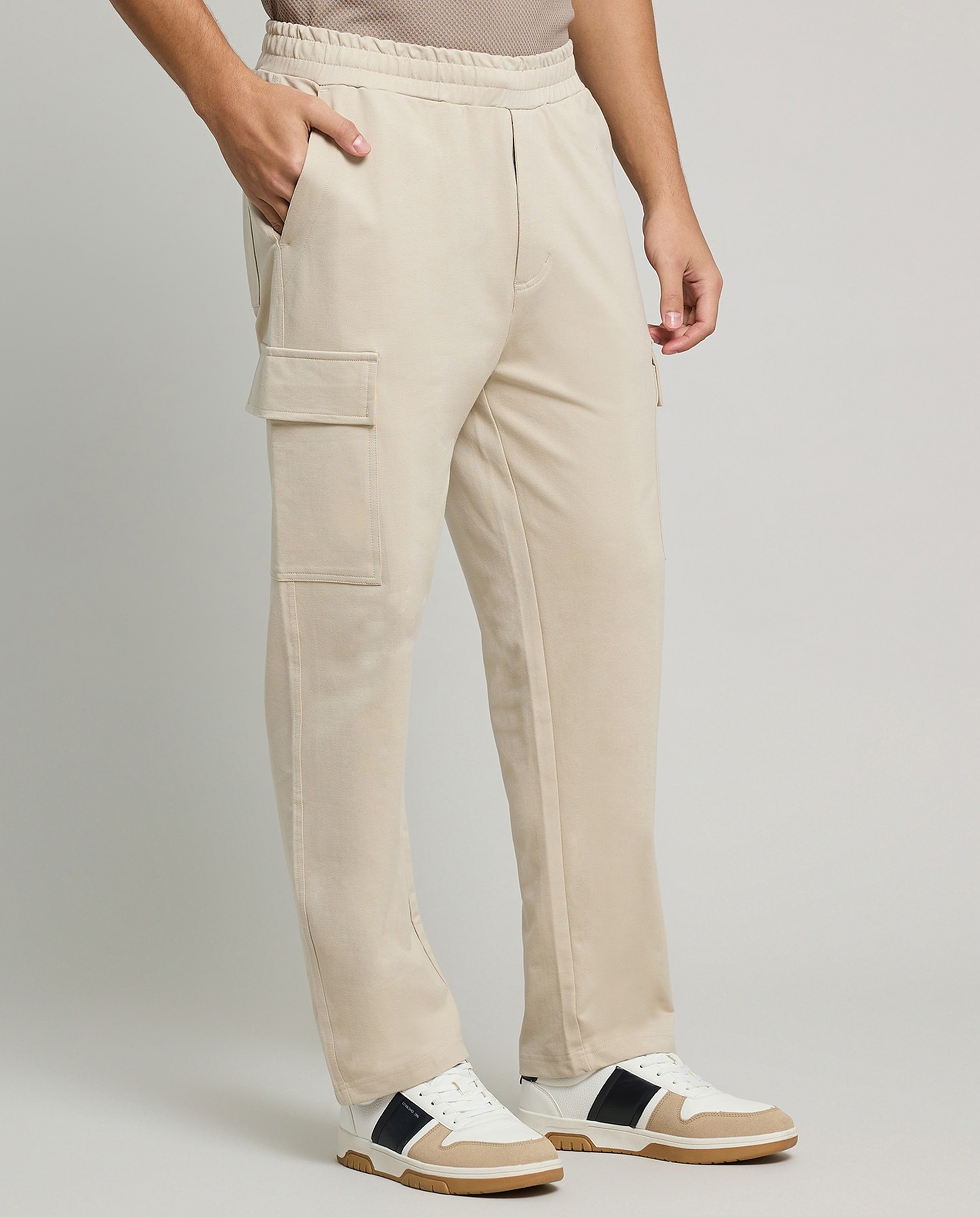 Solid Cargo Pants with Drawstring Waist