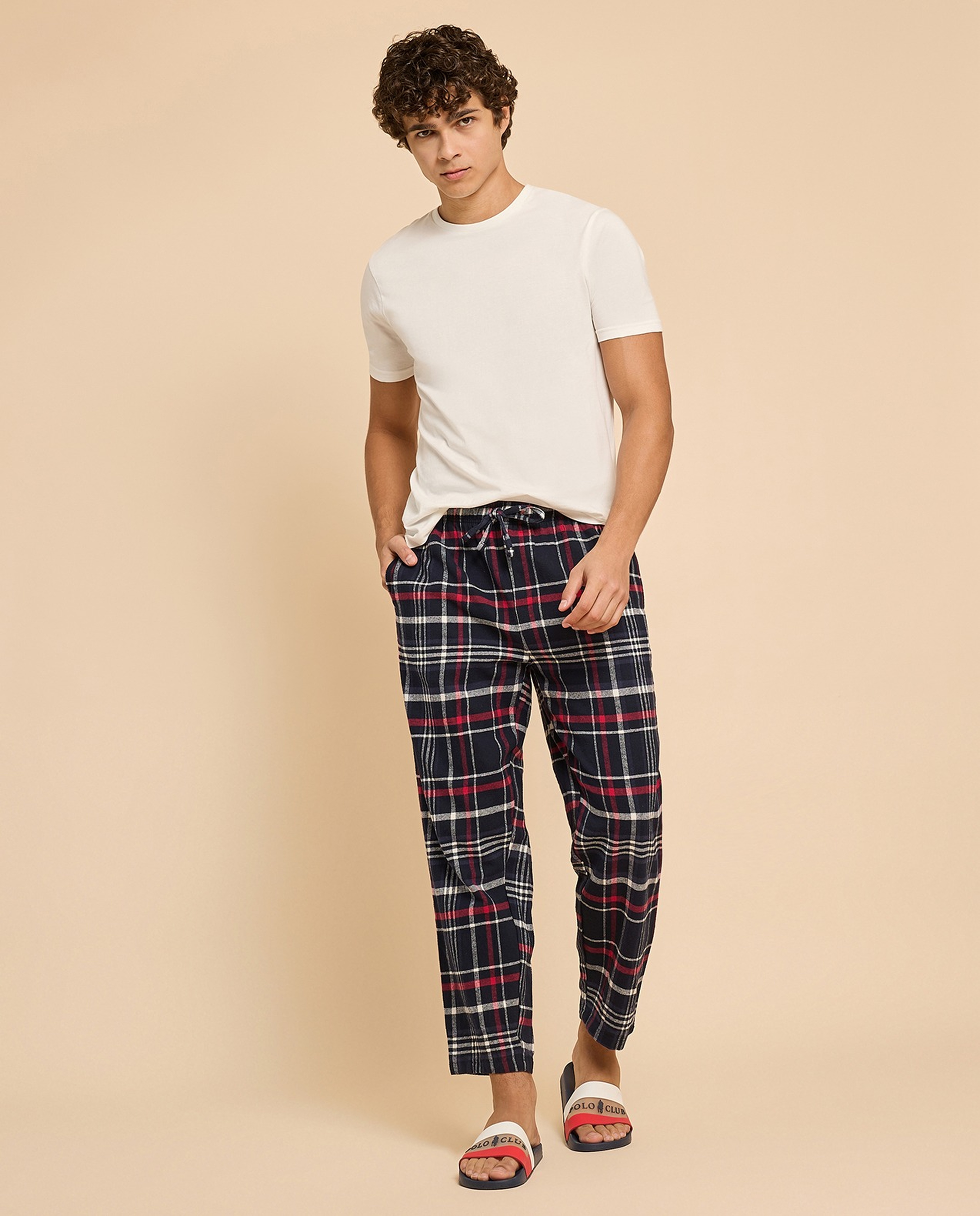 Plaid Lounge Pants with Drawstring Waist