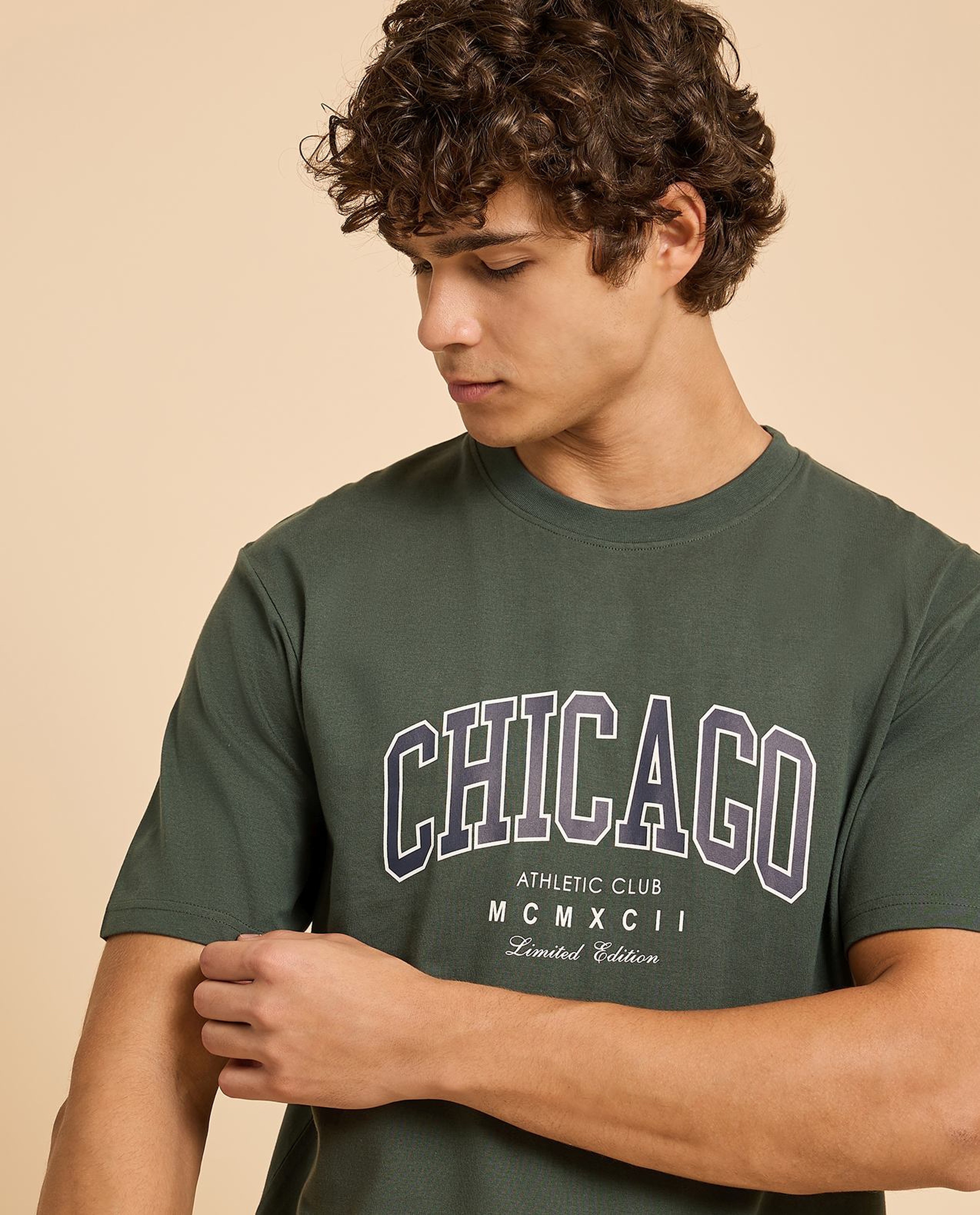 Typography Print T-Shirt with Crew Neck and Short Sleeves