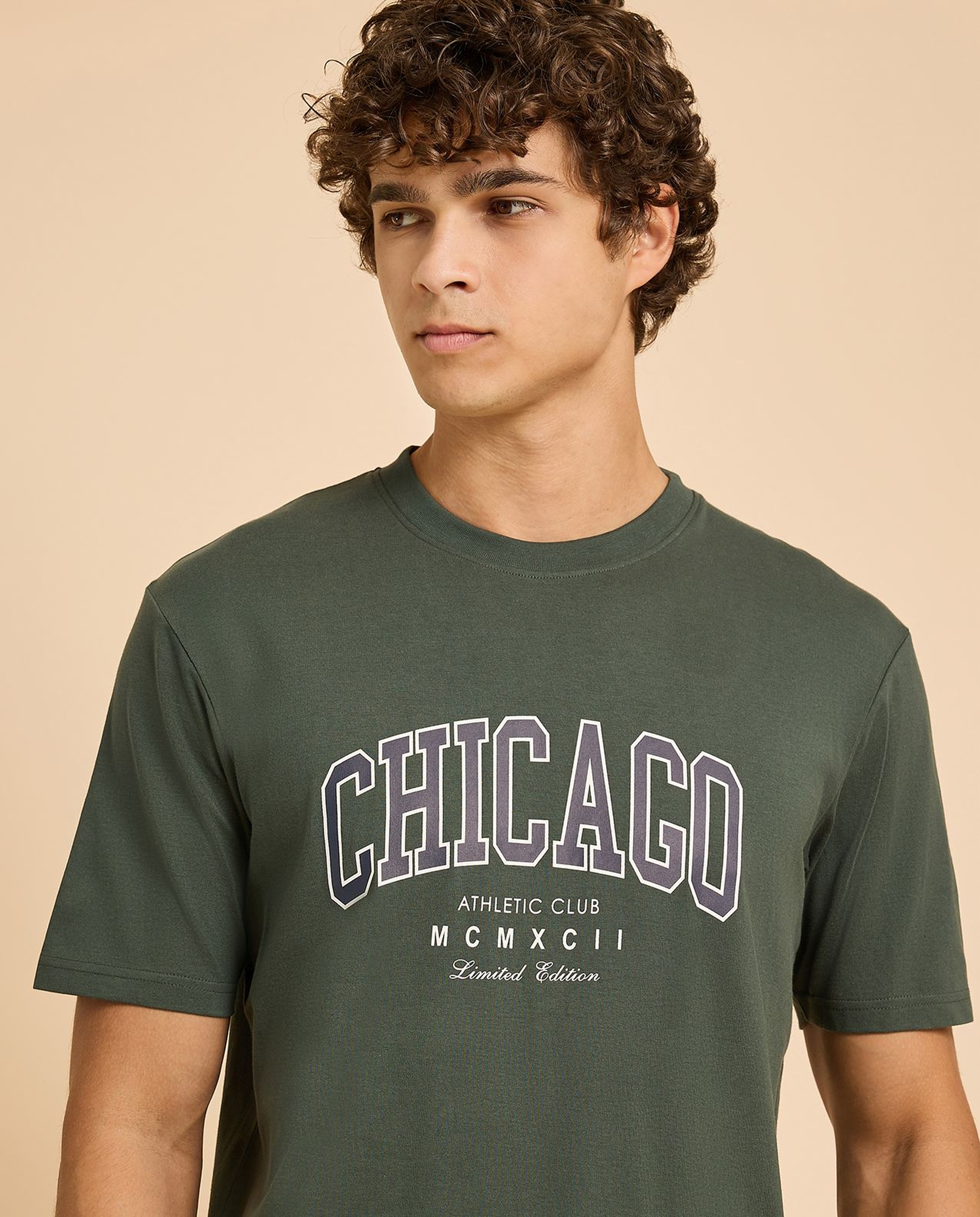 Typography Print T-Shirt with Crew Neck and Short Sleeves