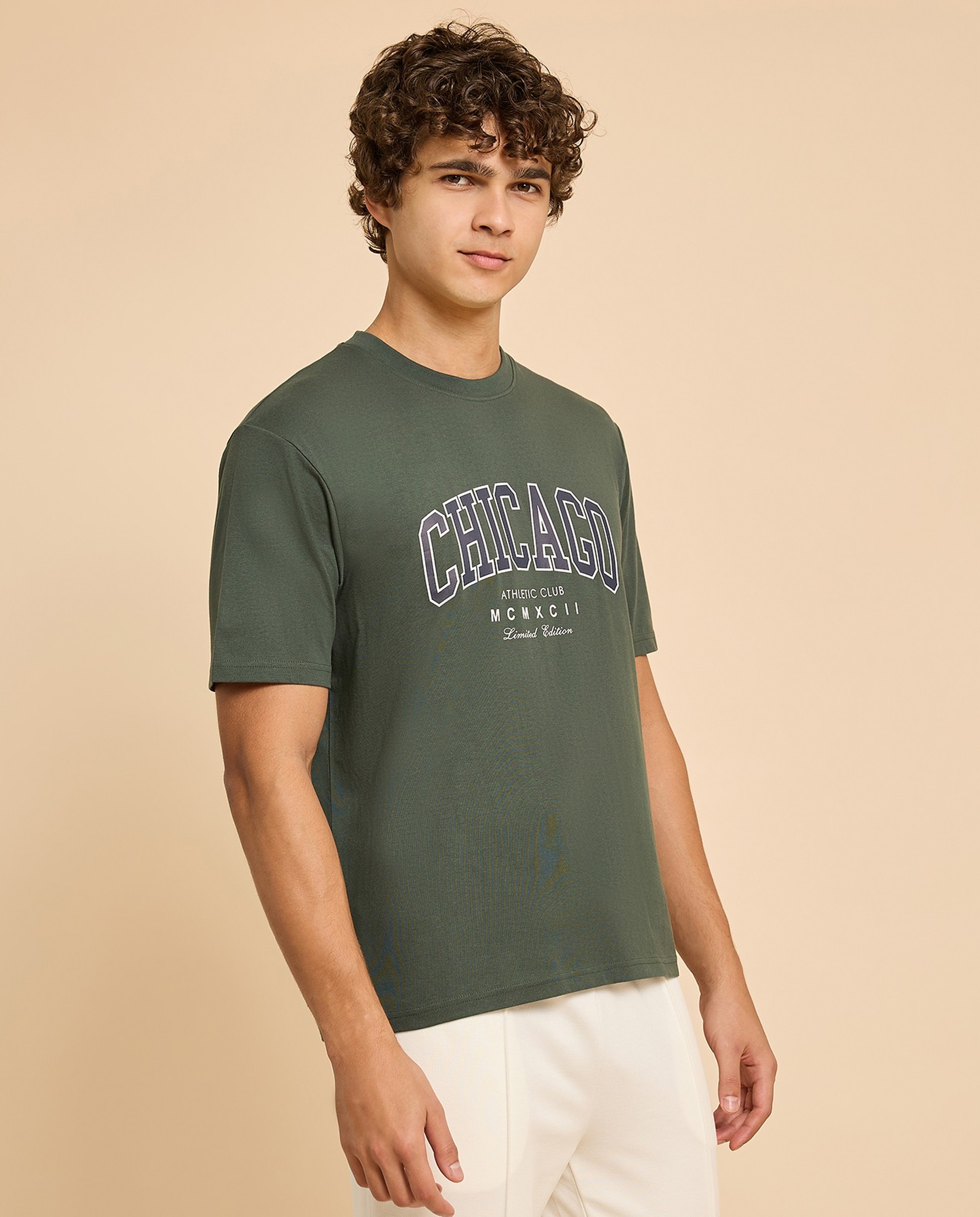 Typography Print T-Shirt with Crew Neck and Short Sleeves