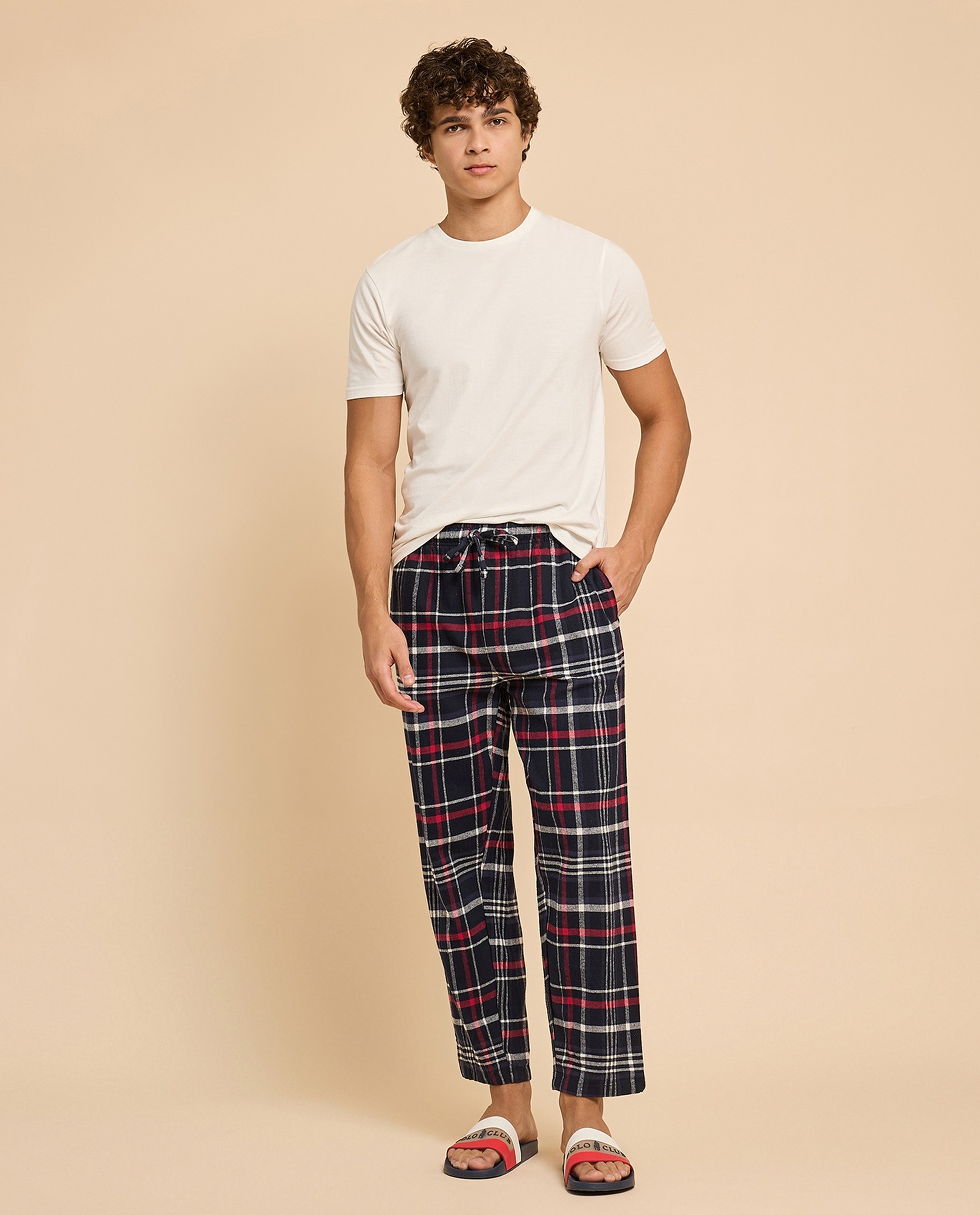 Plaid Lounge Pants with Drawstring Waist