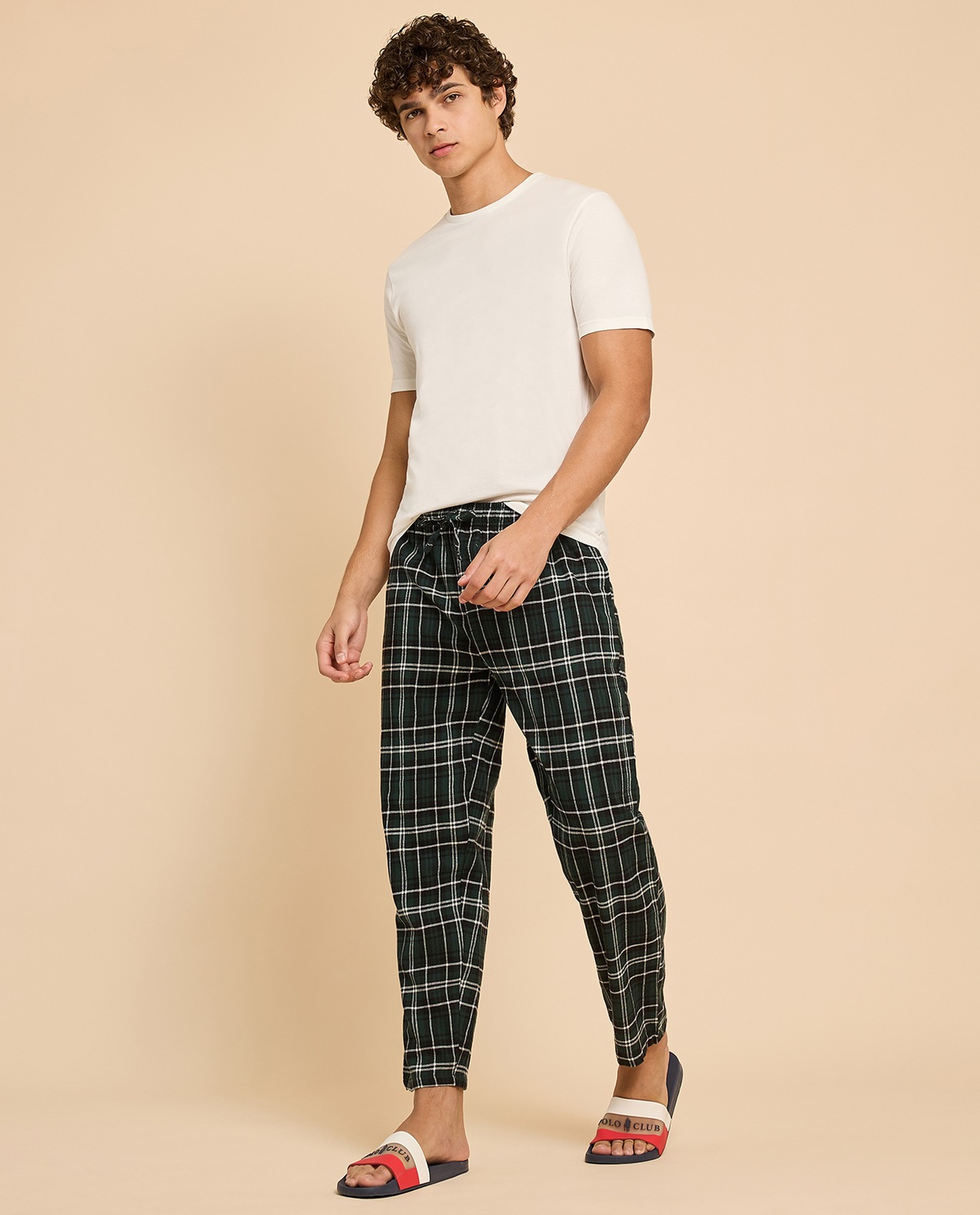 Plaid Lounge Pants with Drawstring Waist