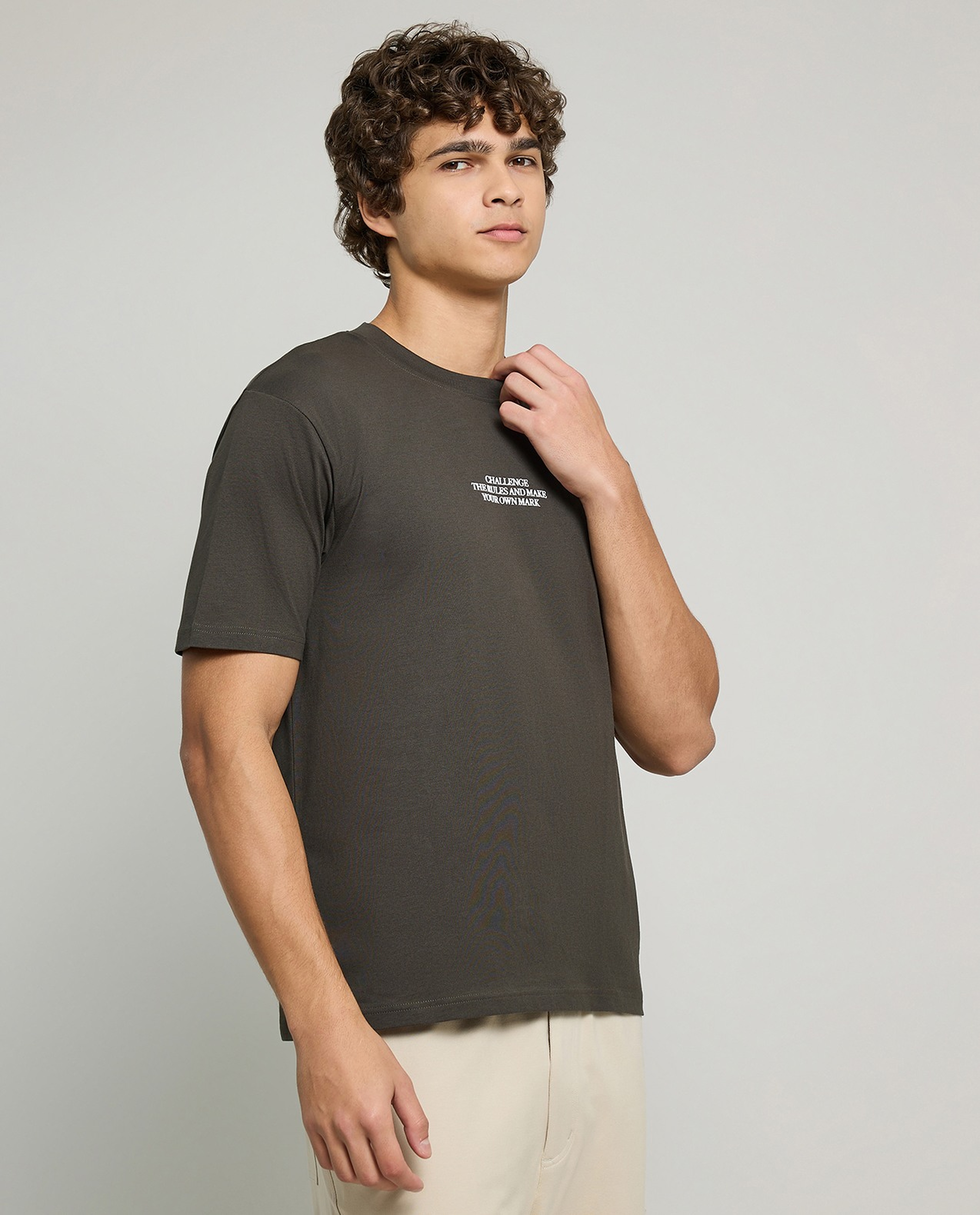 Typography Print T-Shirt with Crew Neck and Short Sleeves