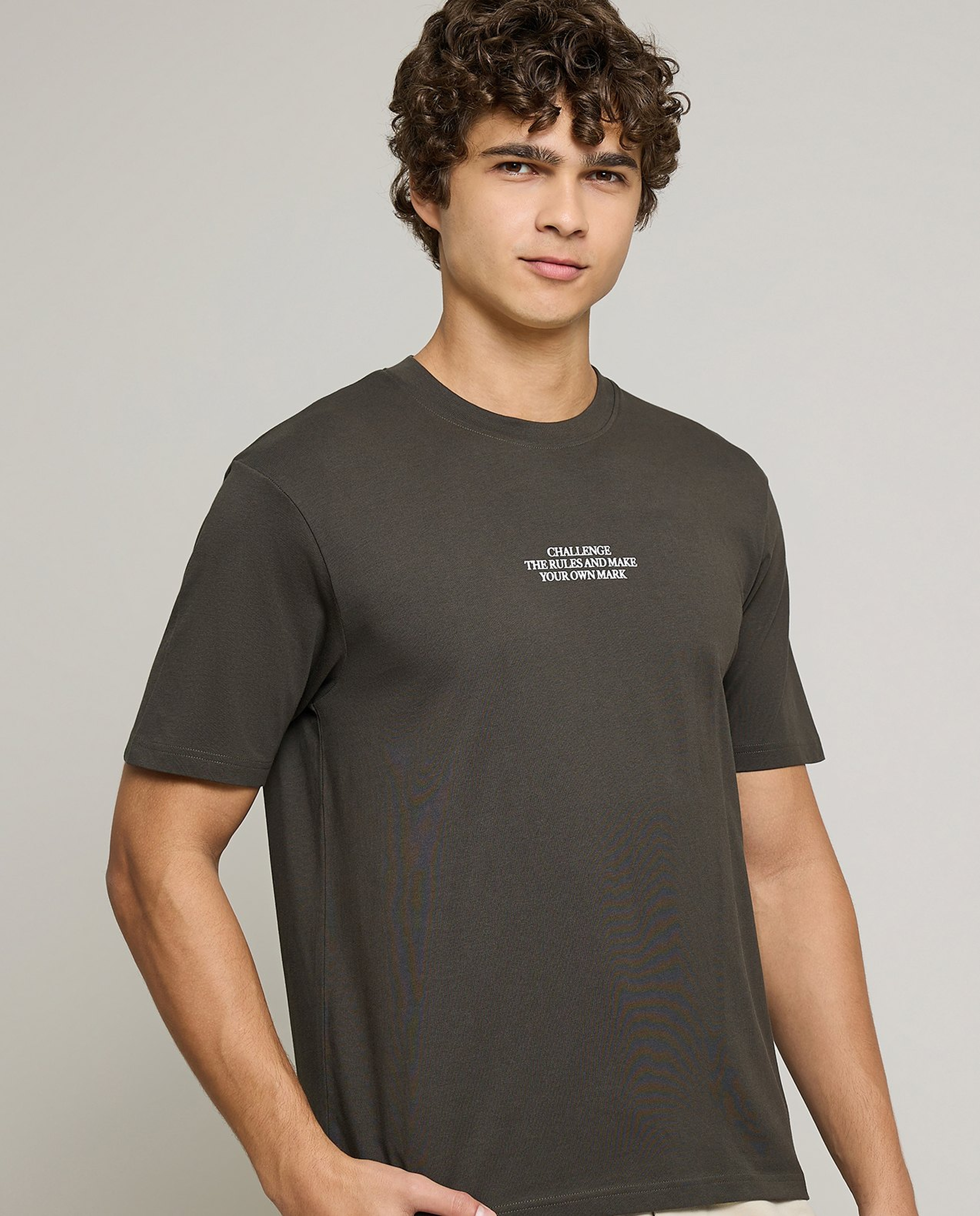 Typography Print T-Shirt with Crew Neck and Short Sleeves