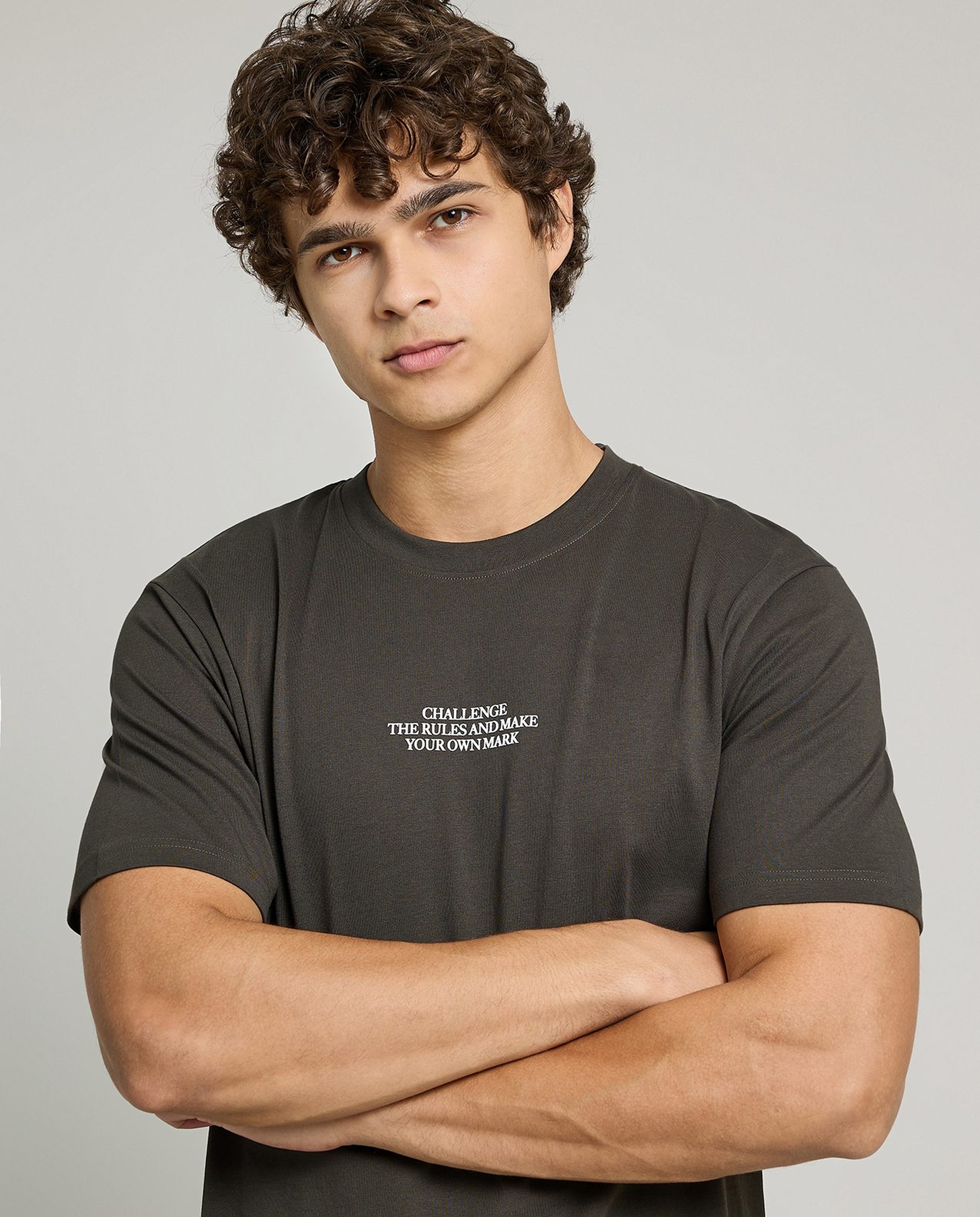 Typography Print T-Shirt with Crew Neck and Short Sleeves