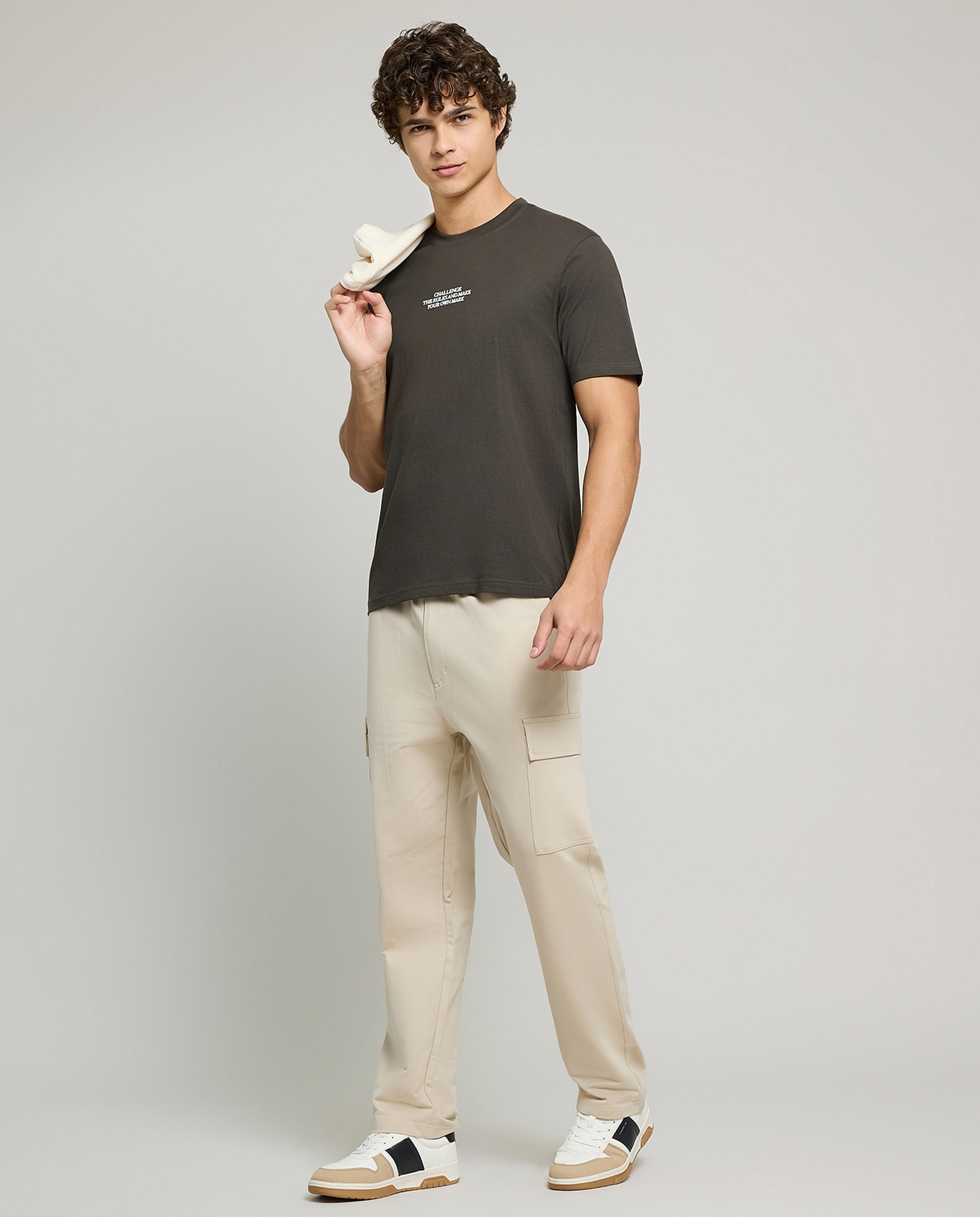 Typography Print T-Shirt with Crew Neck and Short Sleeves