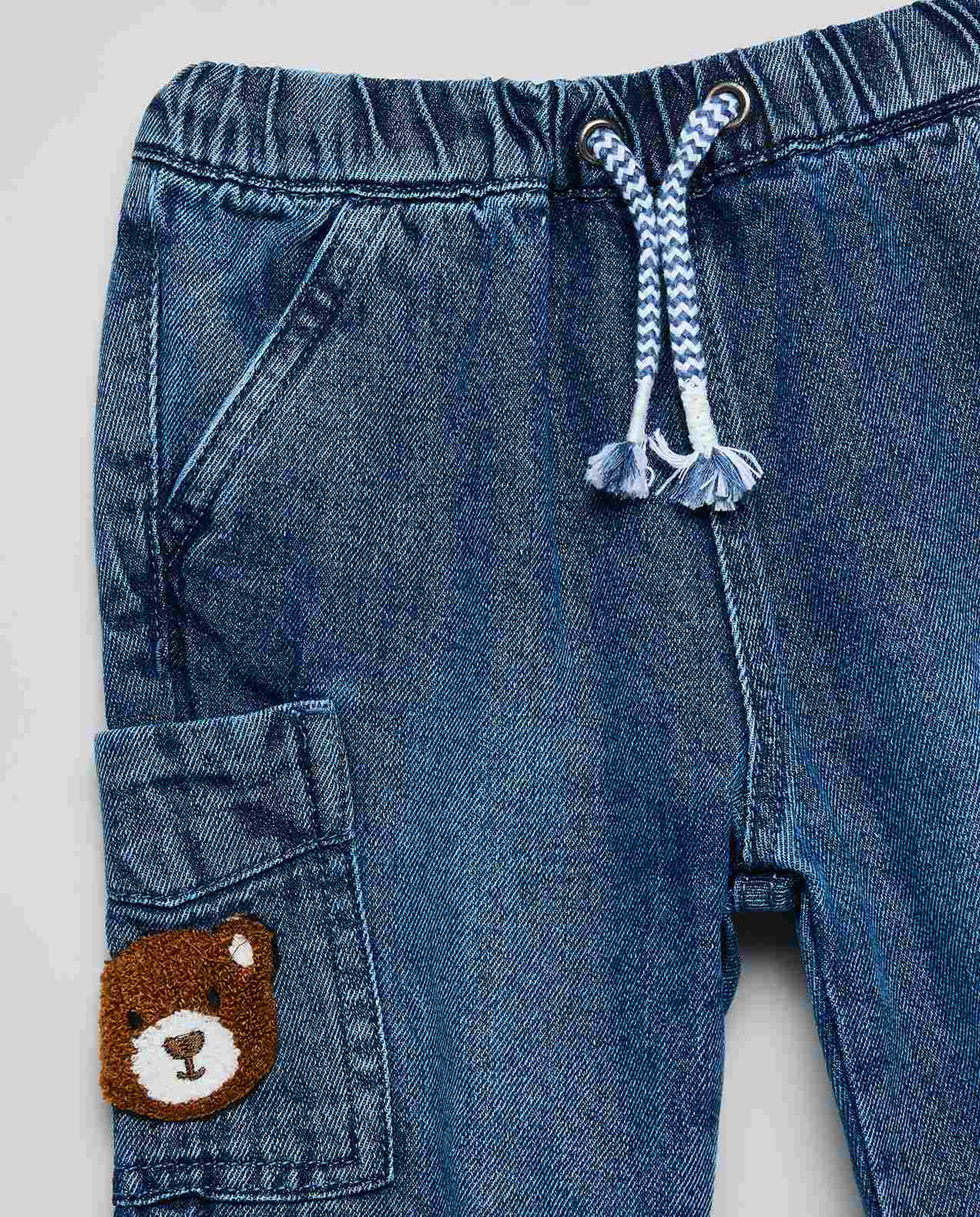 Embroidered Jogger Jeans with Drawstring Waist