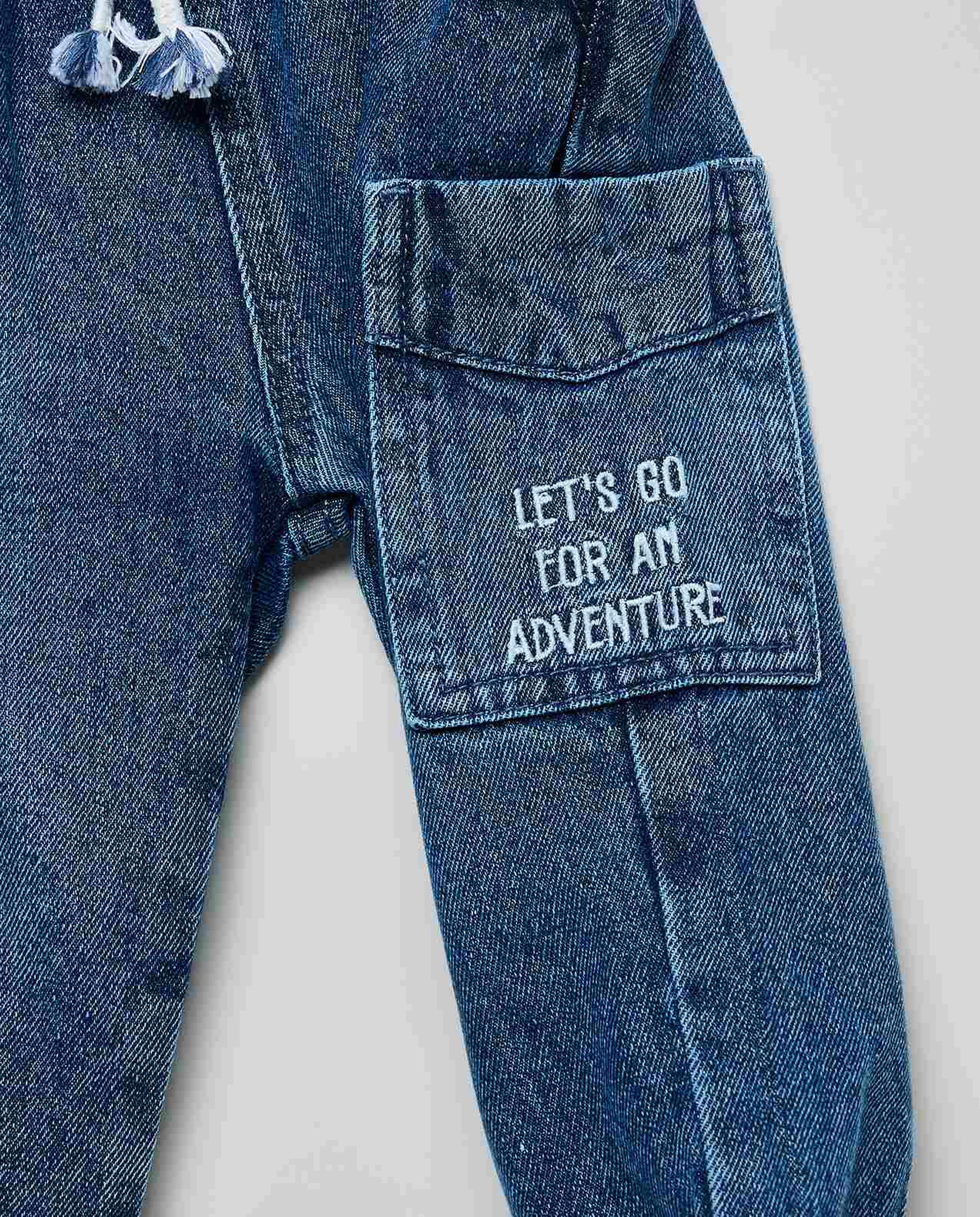 Embroidered Jogger Jeans with Drawstring Waist