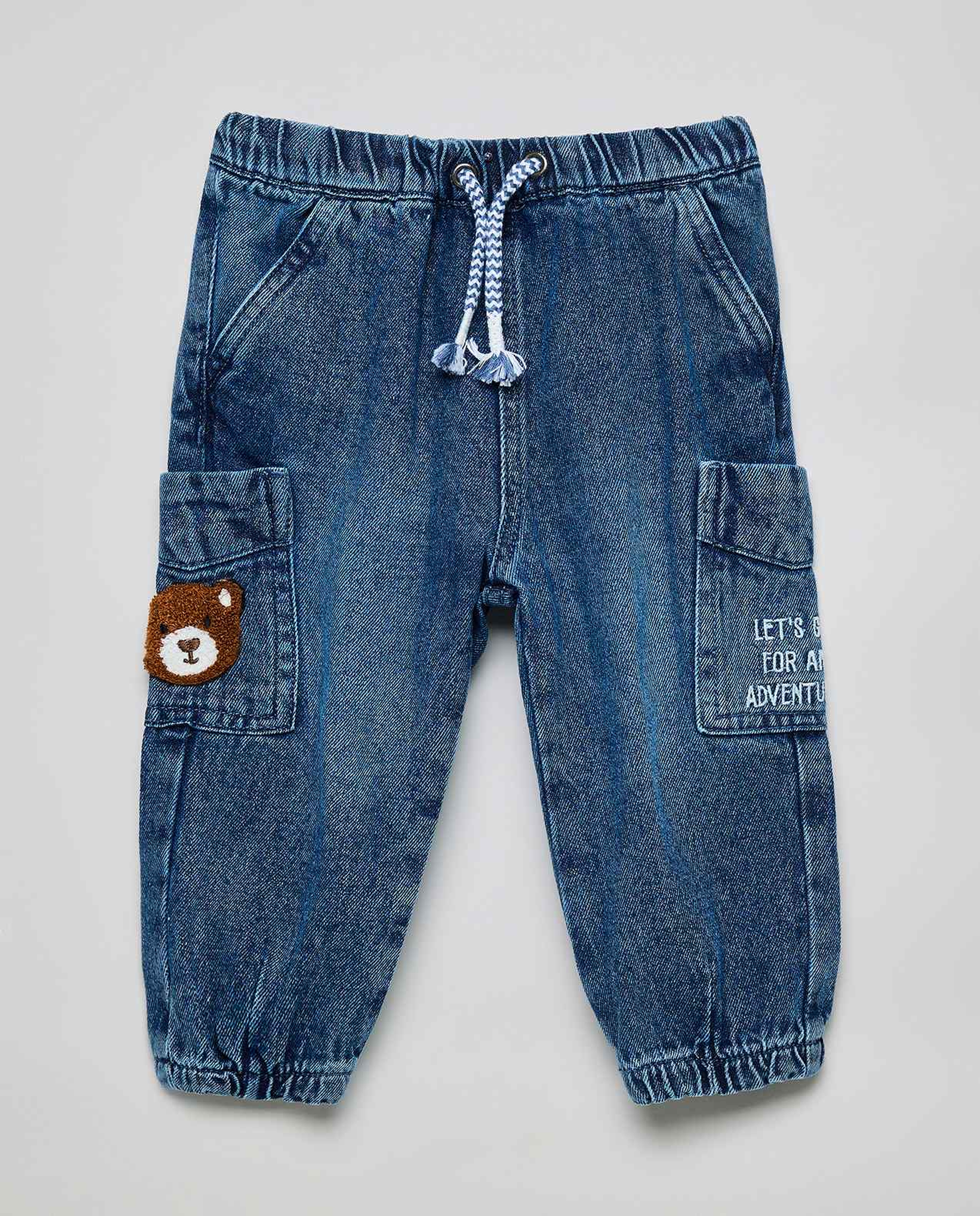 Embroidered Jogger Jeans with Drawstring Waist