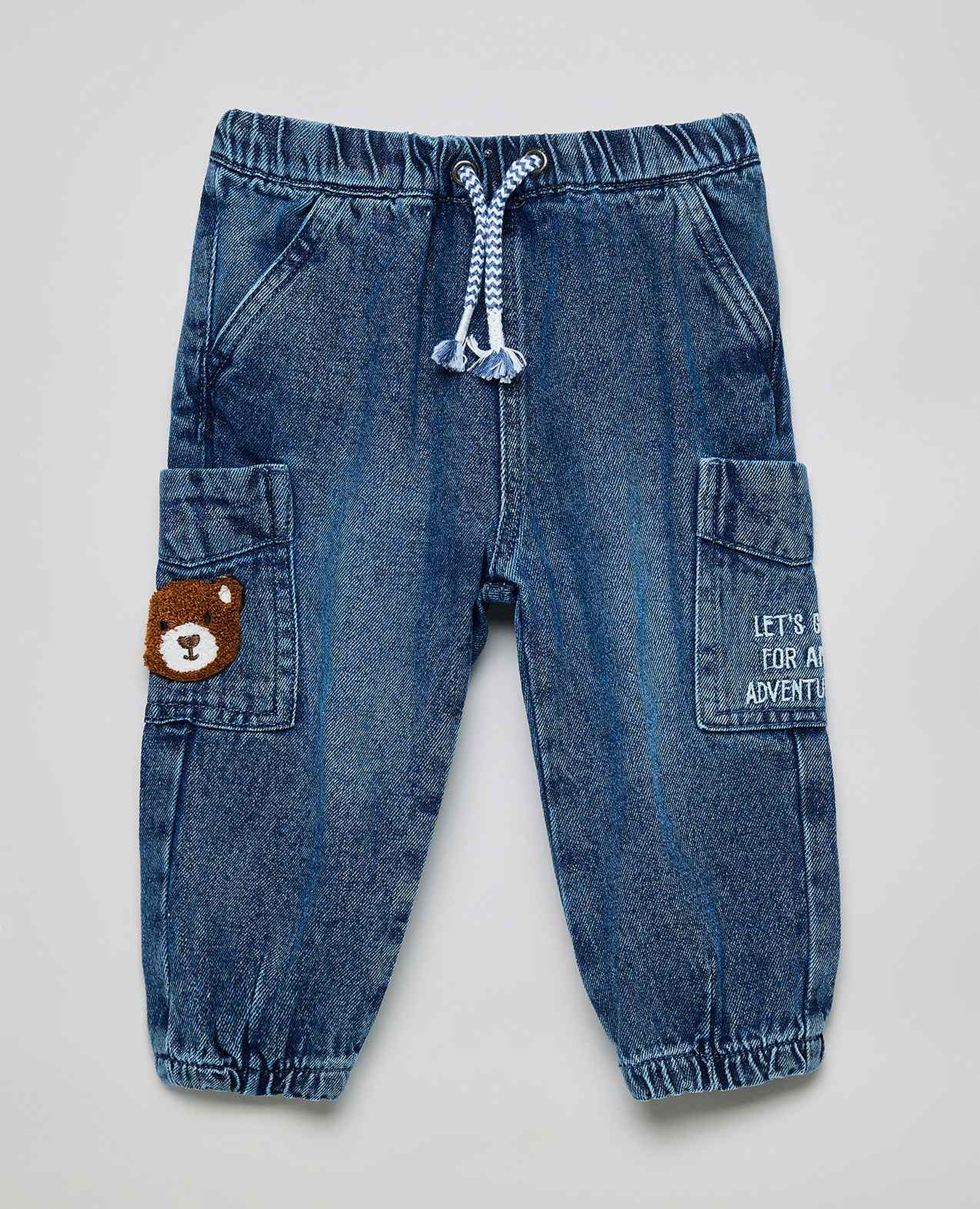 Embroidered Jogger Jeans with Drawstring Waist