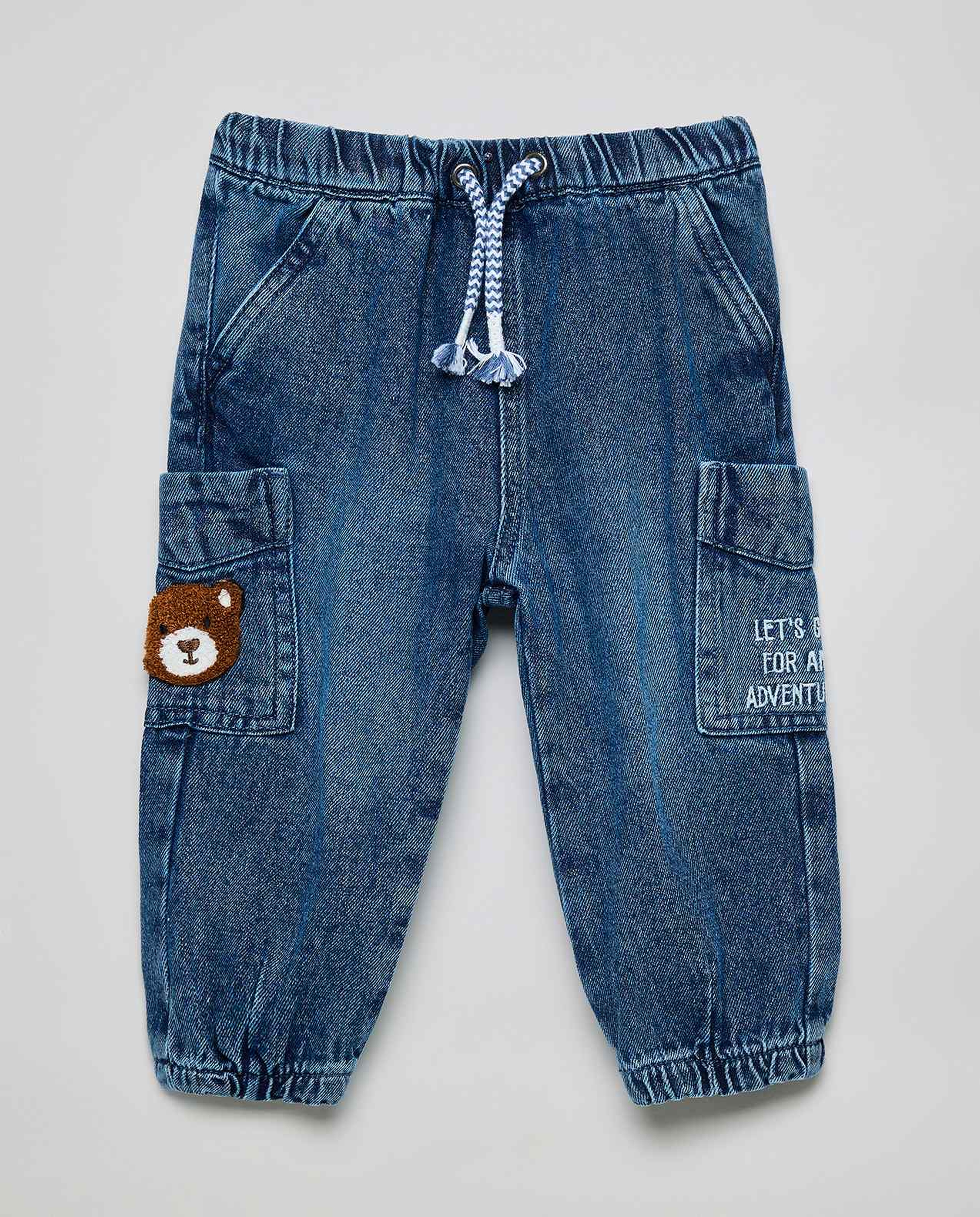 Embroidered Jogger Jeans with Drawstring Waist