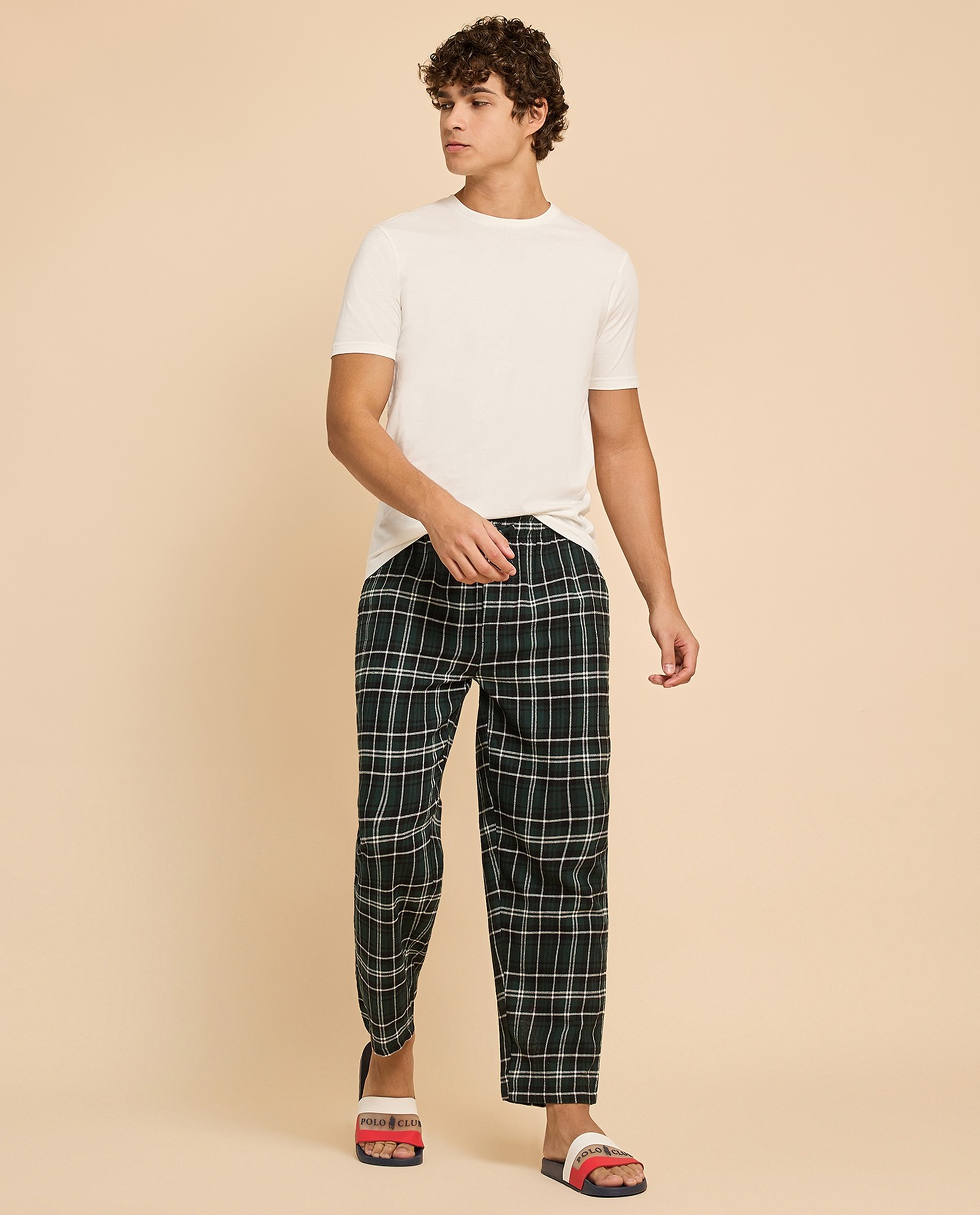 Plaid Lounge Pants with Drawstring Waist