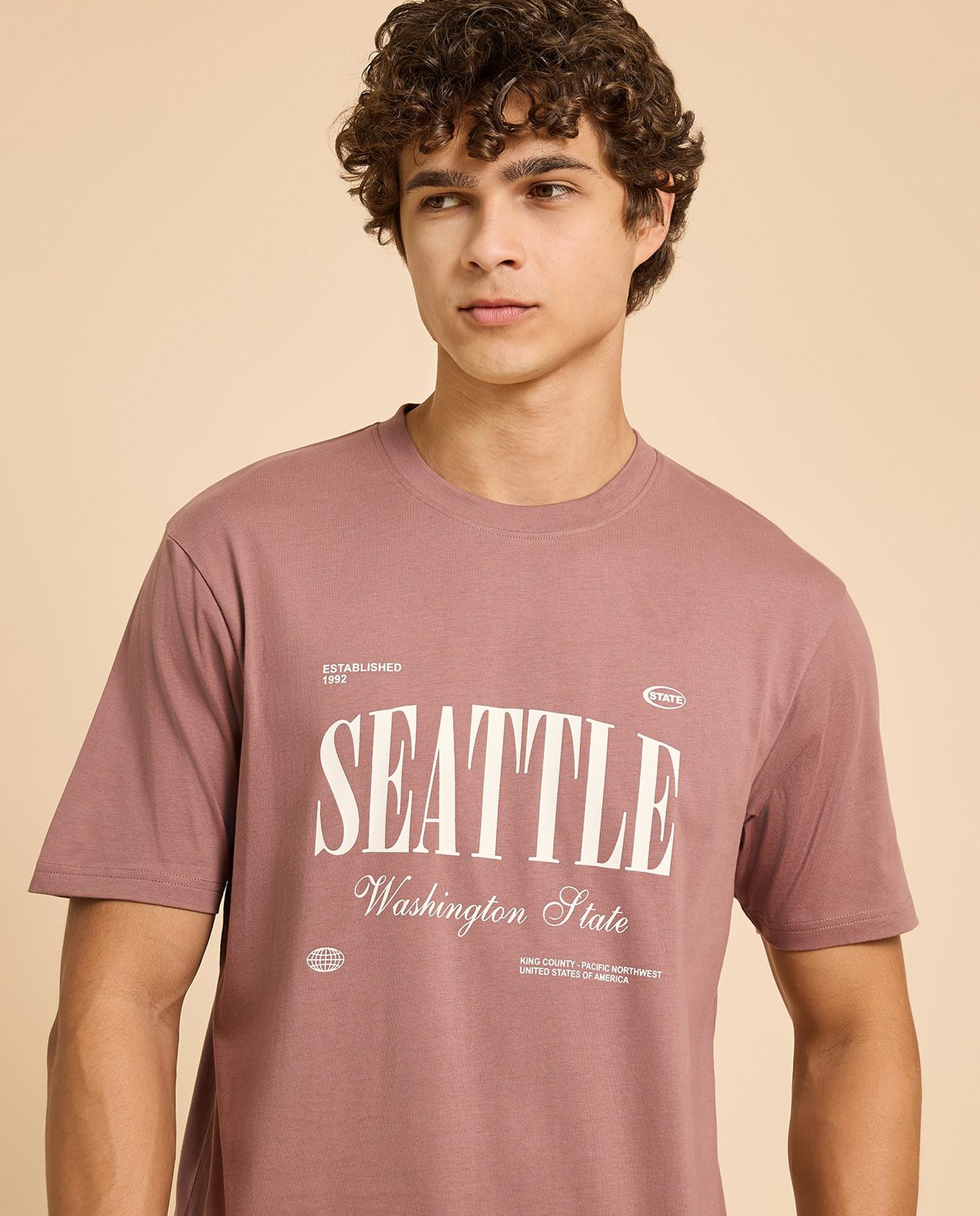 Typography Print T-Shirt with Crew Neck and Short Sleeves