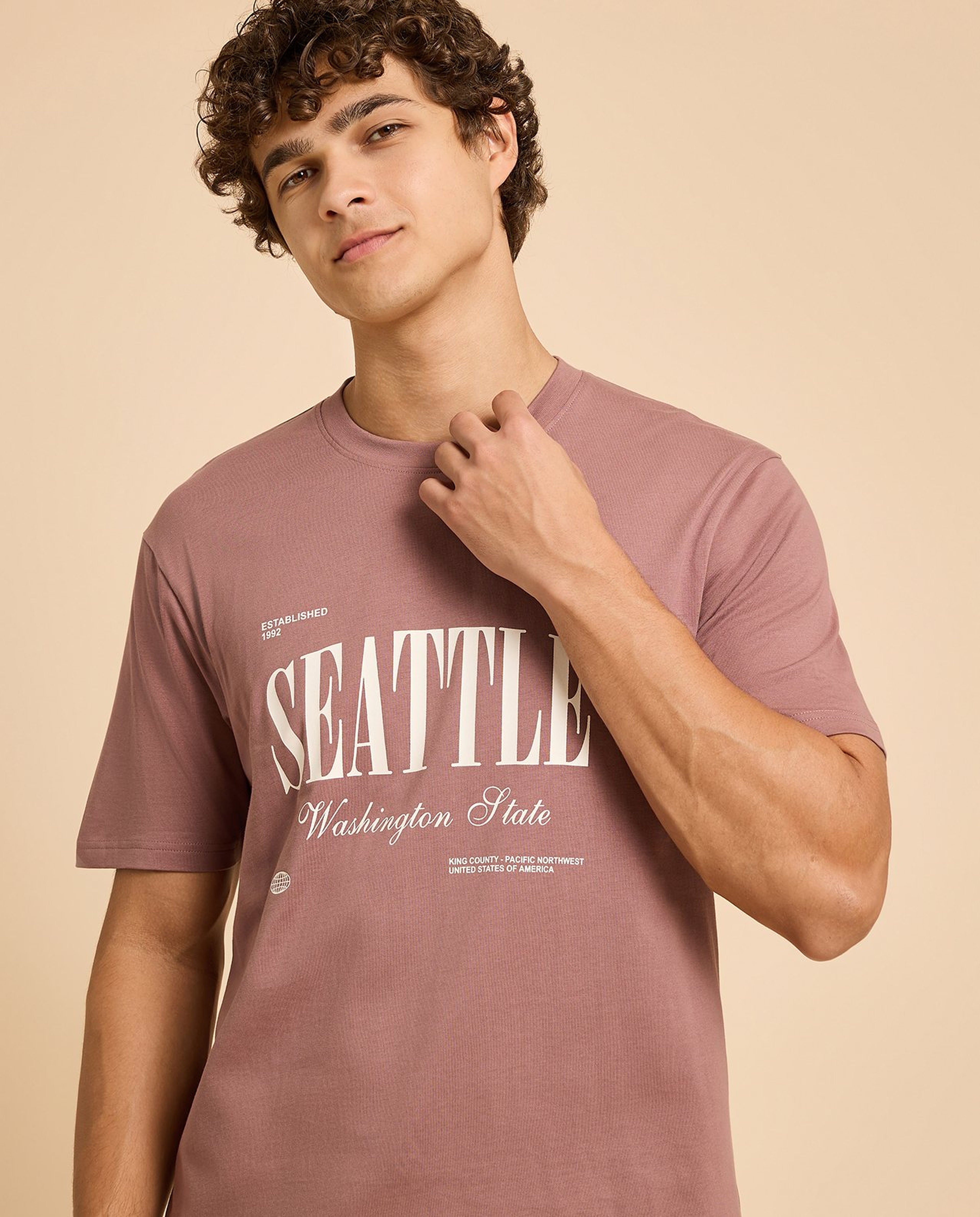 Typography Print T-Shirt with Crew Neck and Short Sleeves