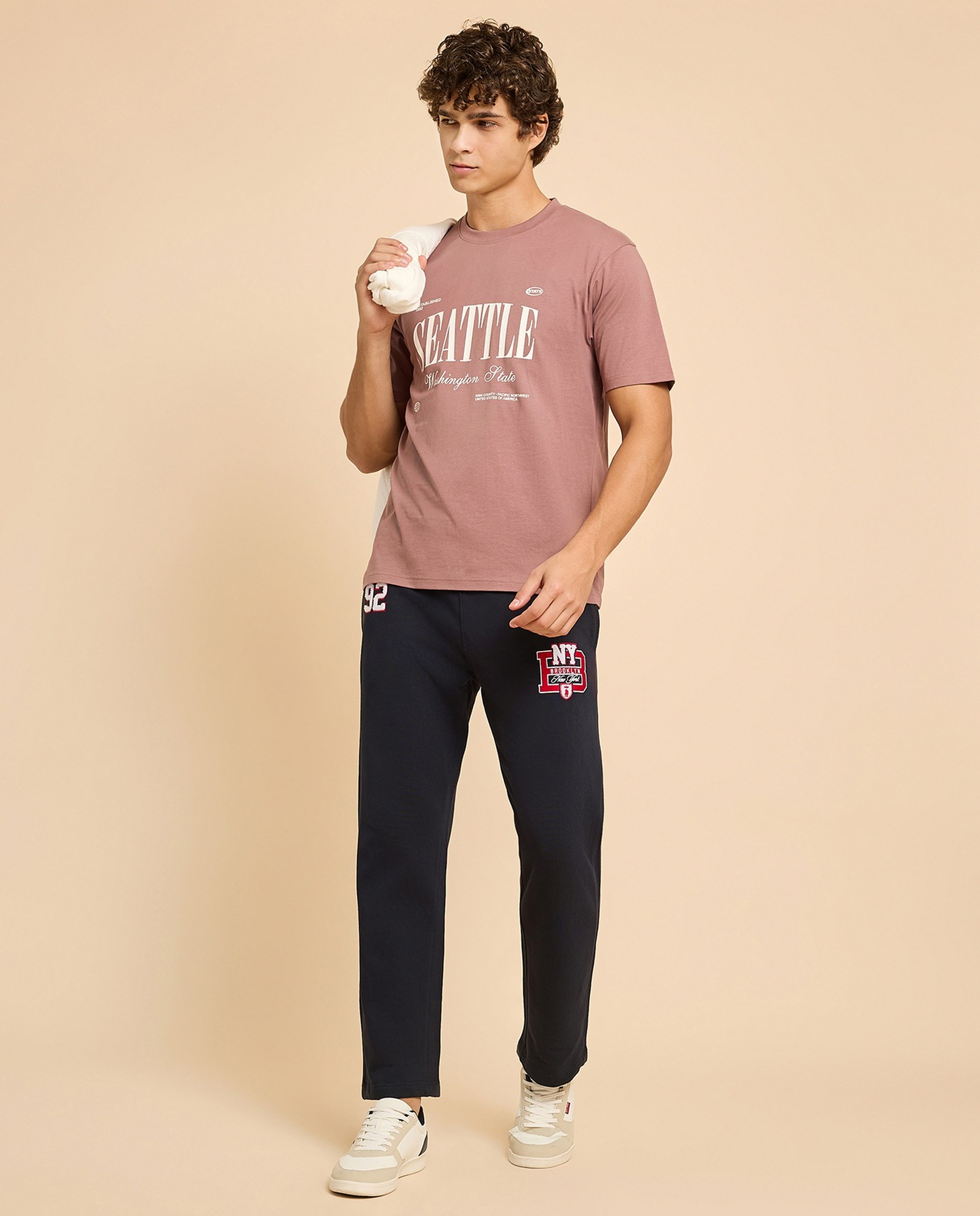 Typography Print T-Shirt with Crew Neck and Short Sleeves